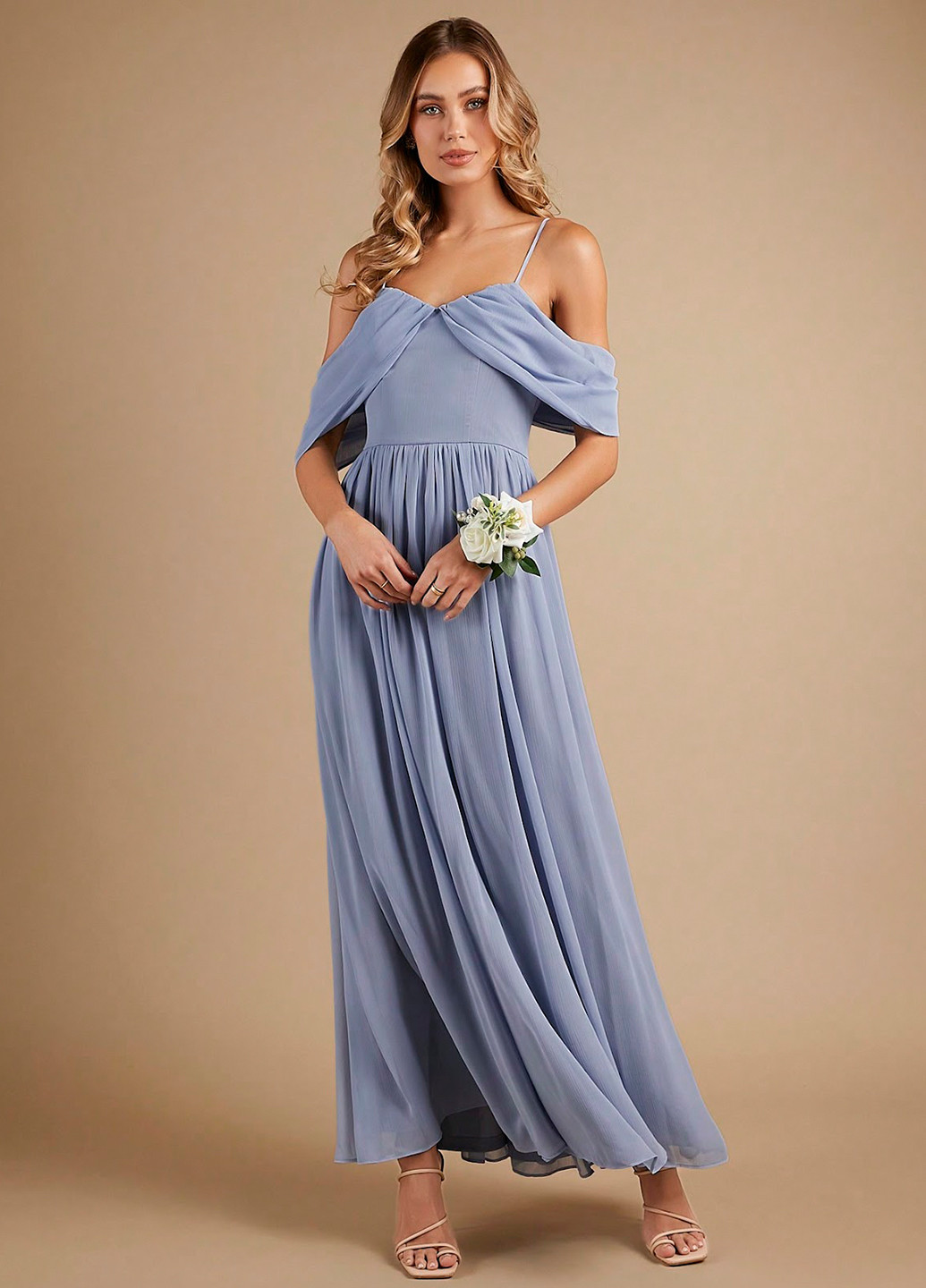 Сіро-голубий вечірня сукня з спідницею-сонце, з відкритою спиною SHEIN однотонна