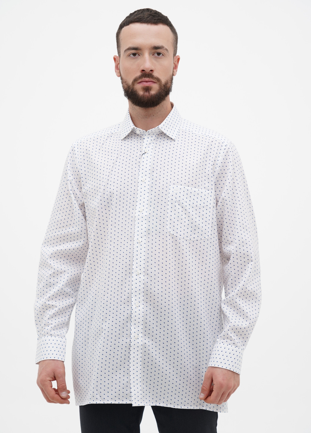 Белая кэжуал, классическая рубашка с геометрическим узором Olymp