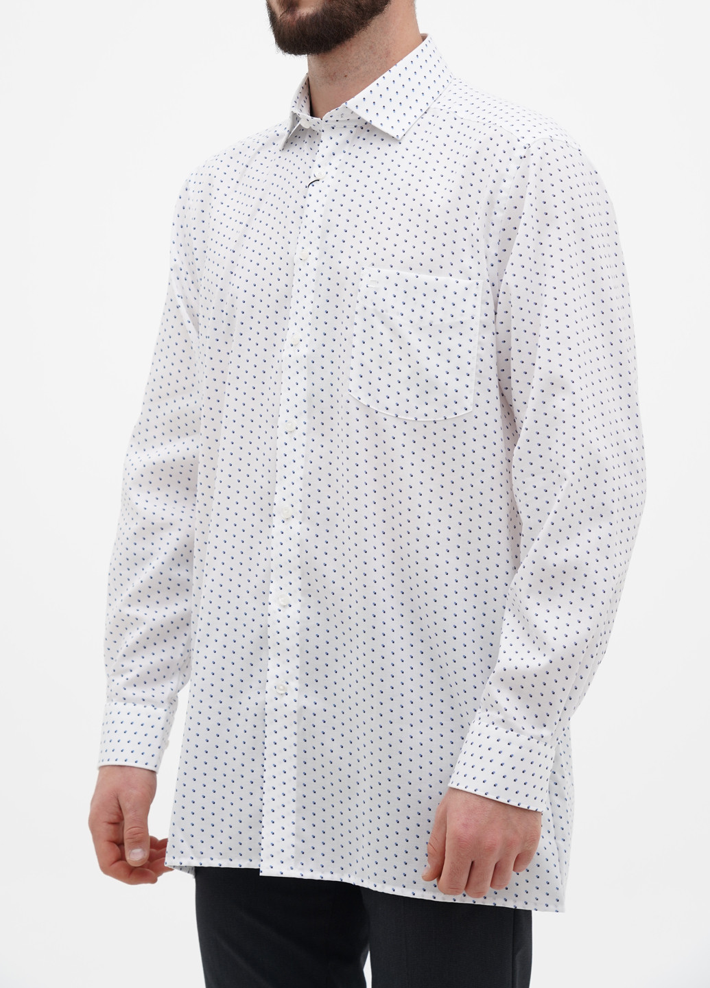Белая кэжуал, классическая рубашка с геометрическим узором Olymp
