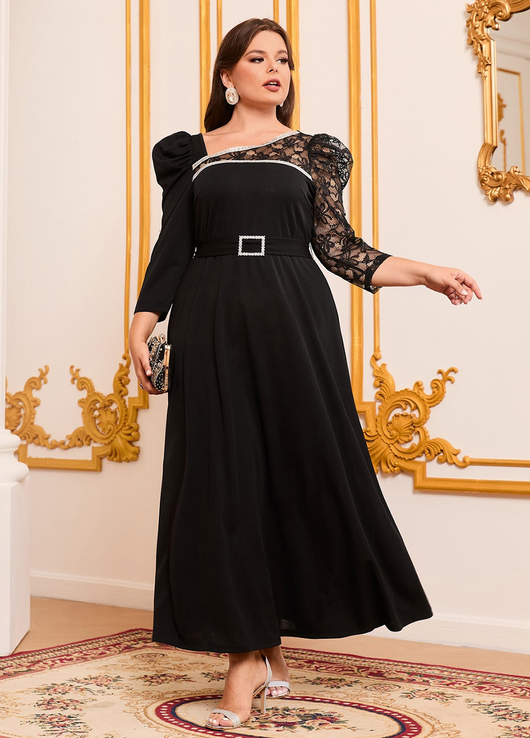 Черное праздничный, вечернее платье SHEIN однотонное