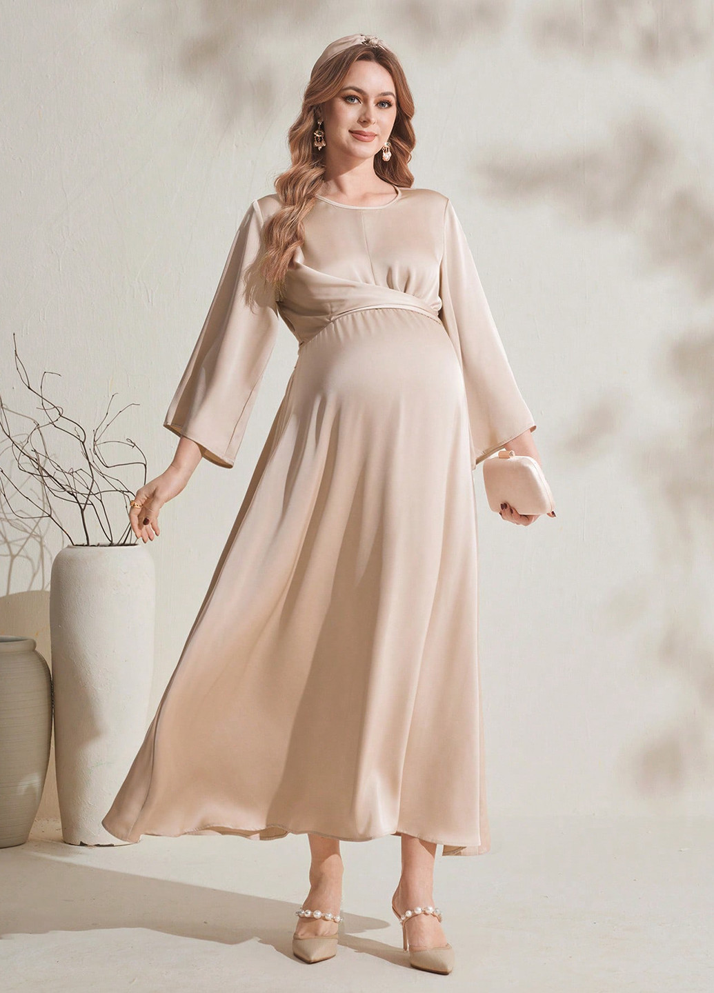 Бежева святковий, вечірня сукня а-силует SHEIN однотонна