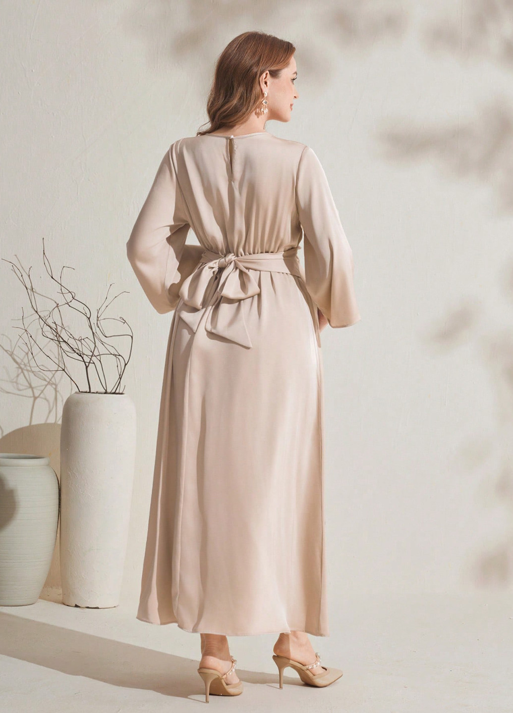 Бежева святковий, вечірня сукня а-силует SHEIN однотонна