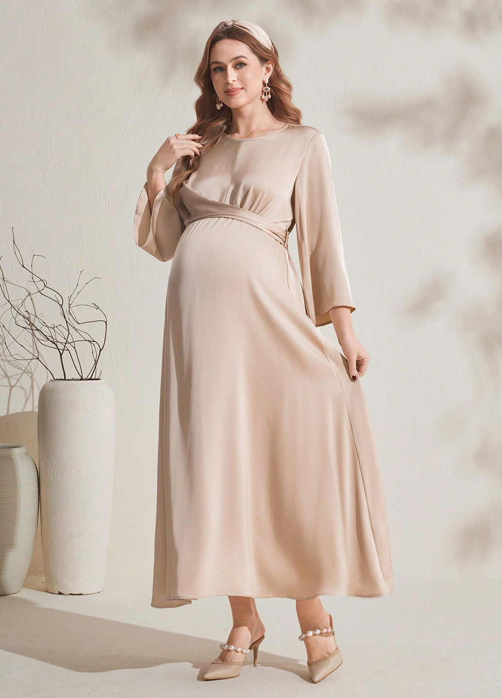 Бежева святковий, вечірня сукня а-силует SHEIN однотонна