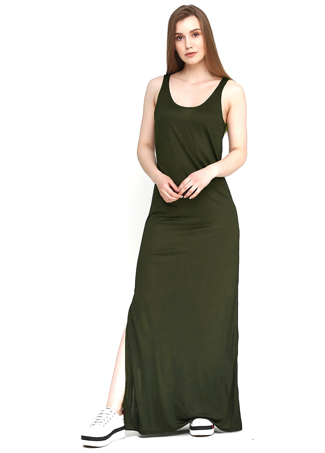 Оливковое (хаки) кэжуал платье платье-майка H&M однотонное