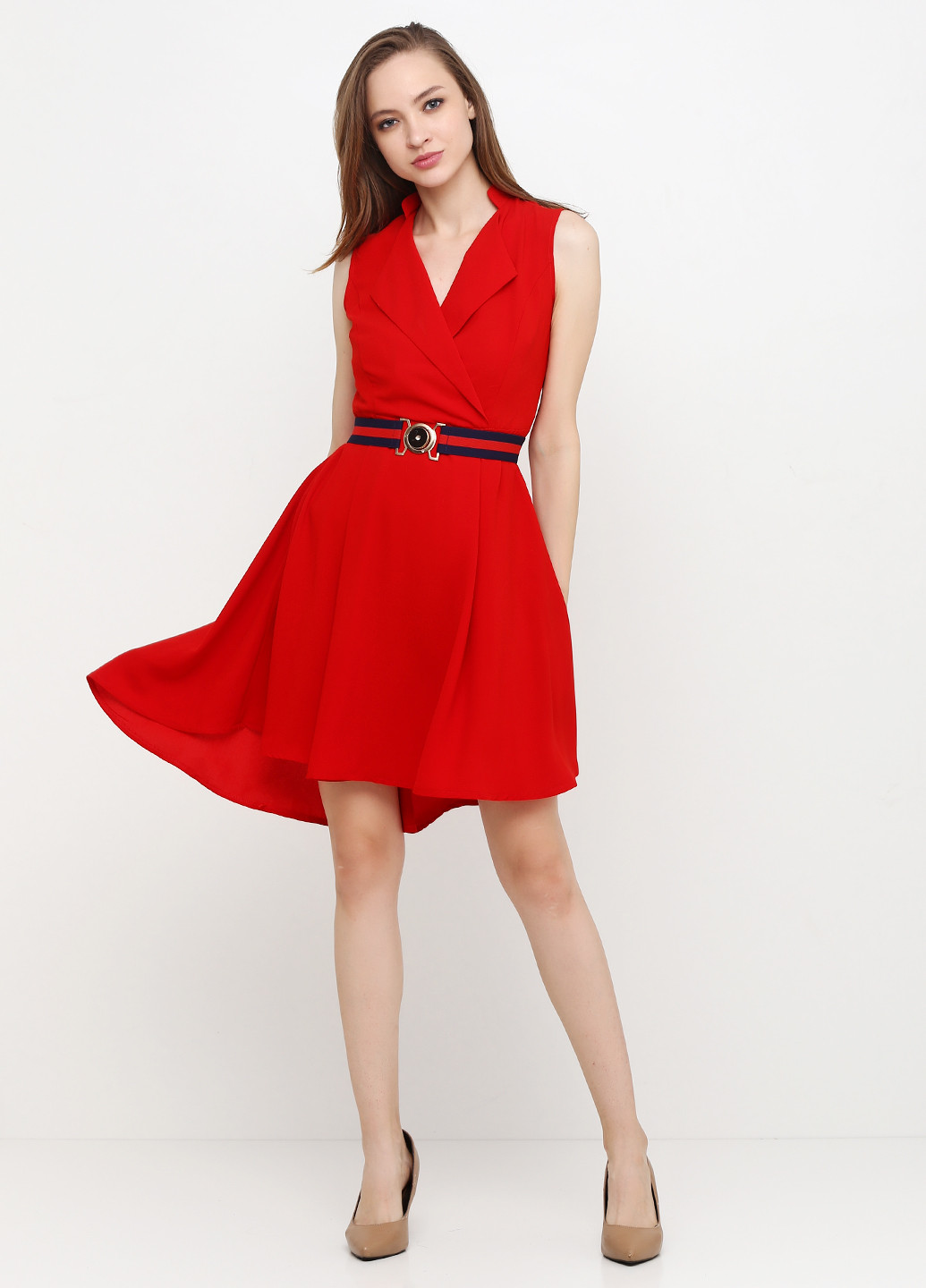 Красное кэжуал платье клеш Exclusive collection однотонное