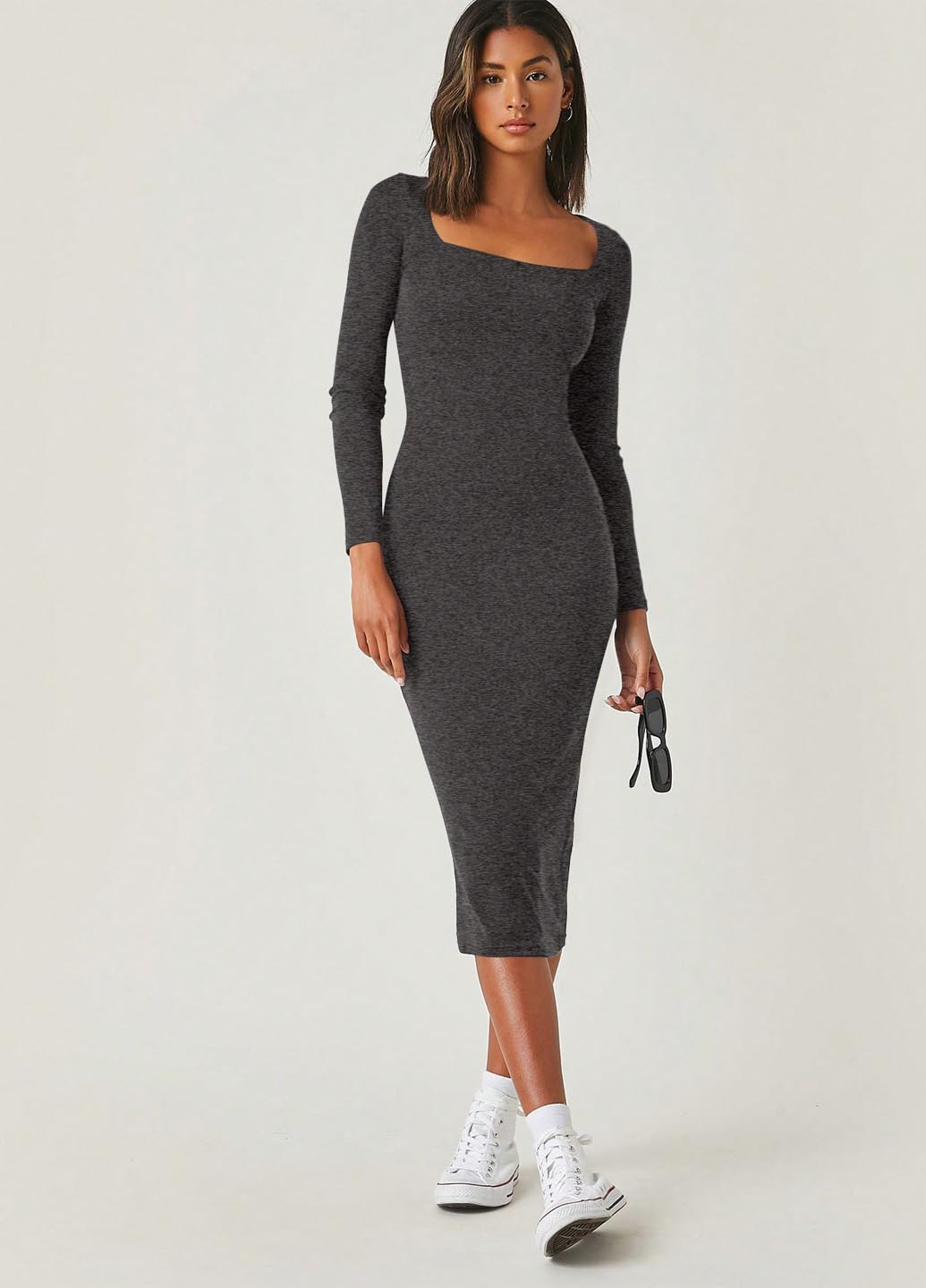 Темно-серое кэжуал платье силуэтная SHEIN меланжевое