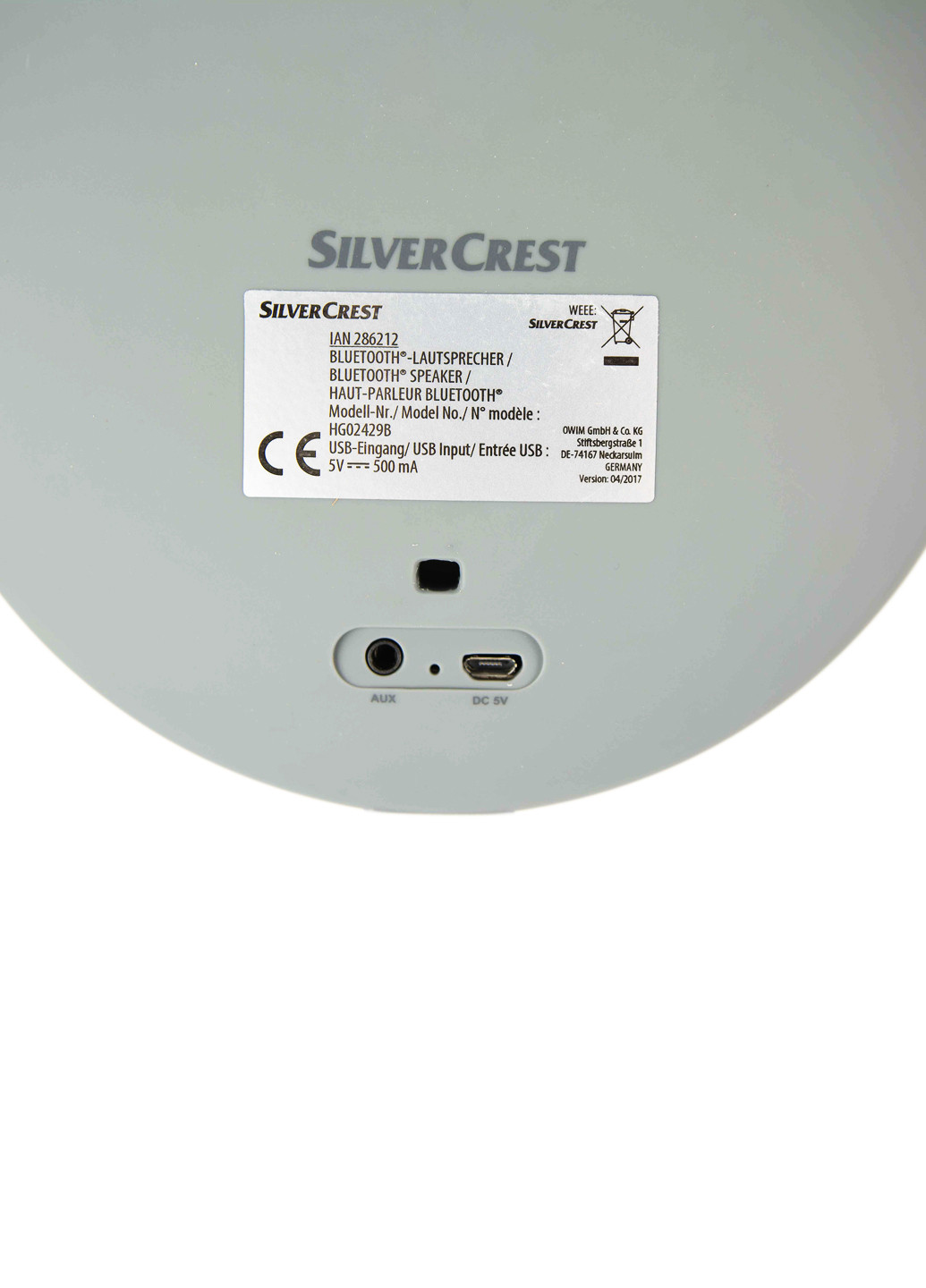 Bluetooth динамик SBL3.5 A1, 17х3 см Silver Crest серые