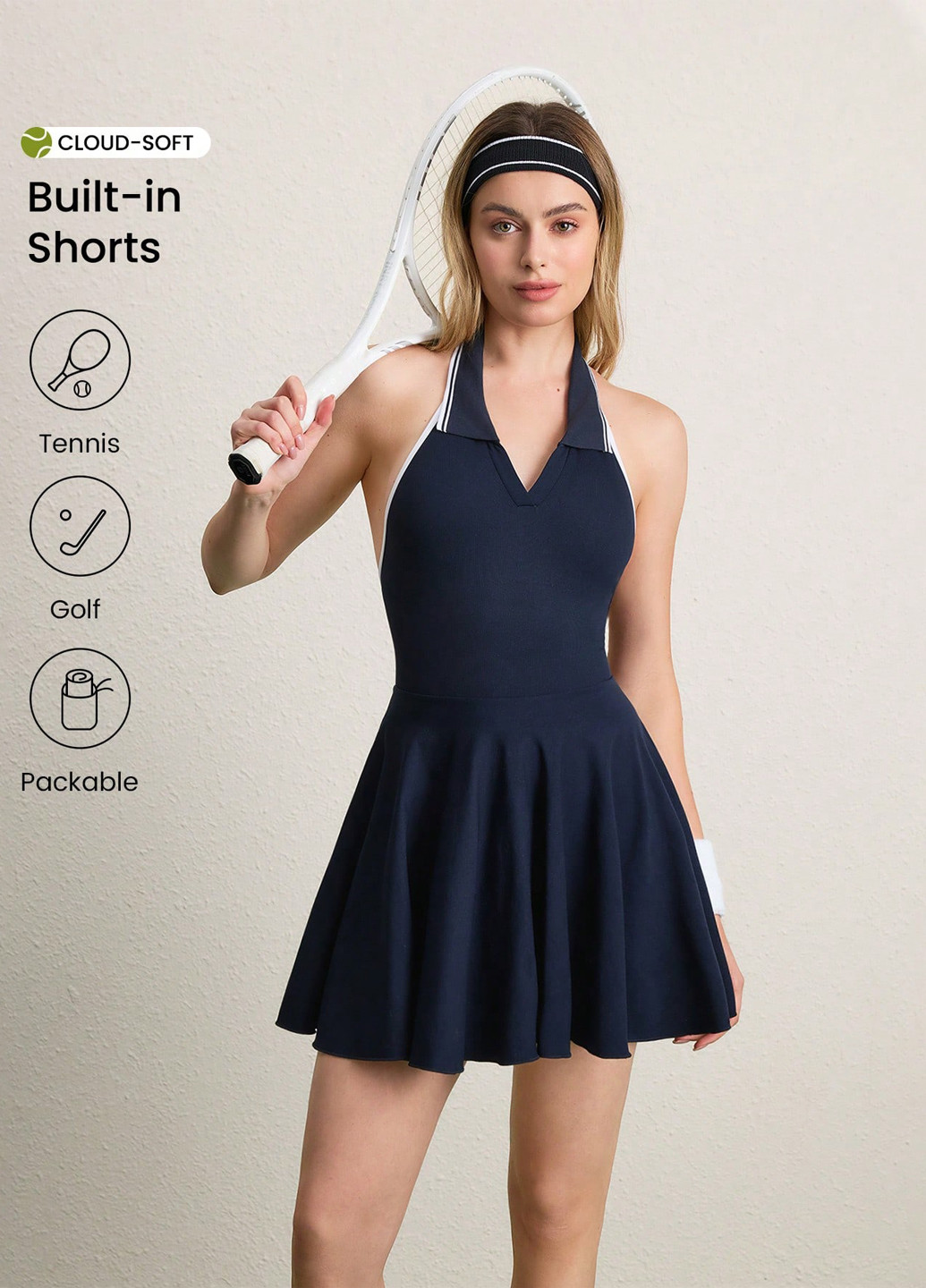 Темно-синее спортивное платье с открытой спиной, клеш SHEIN однотонное