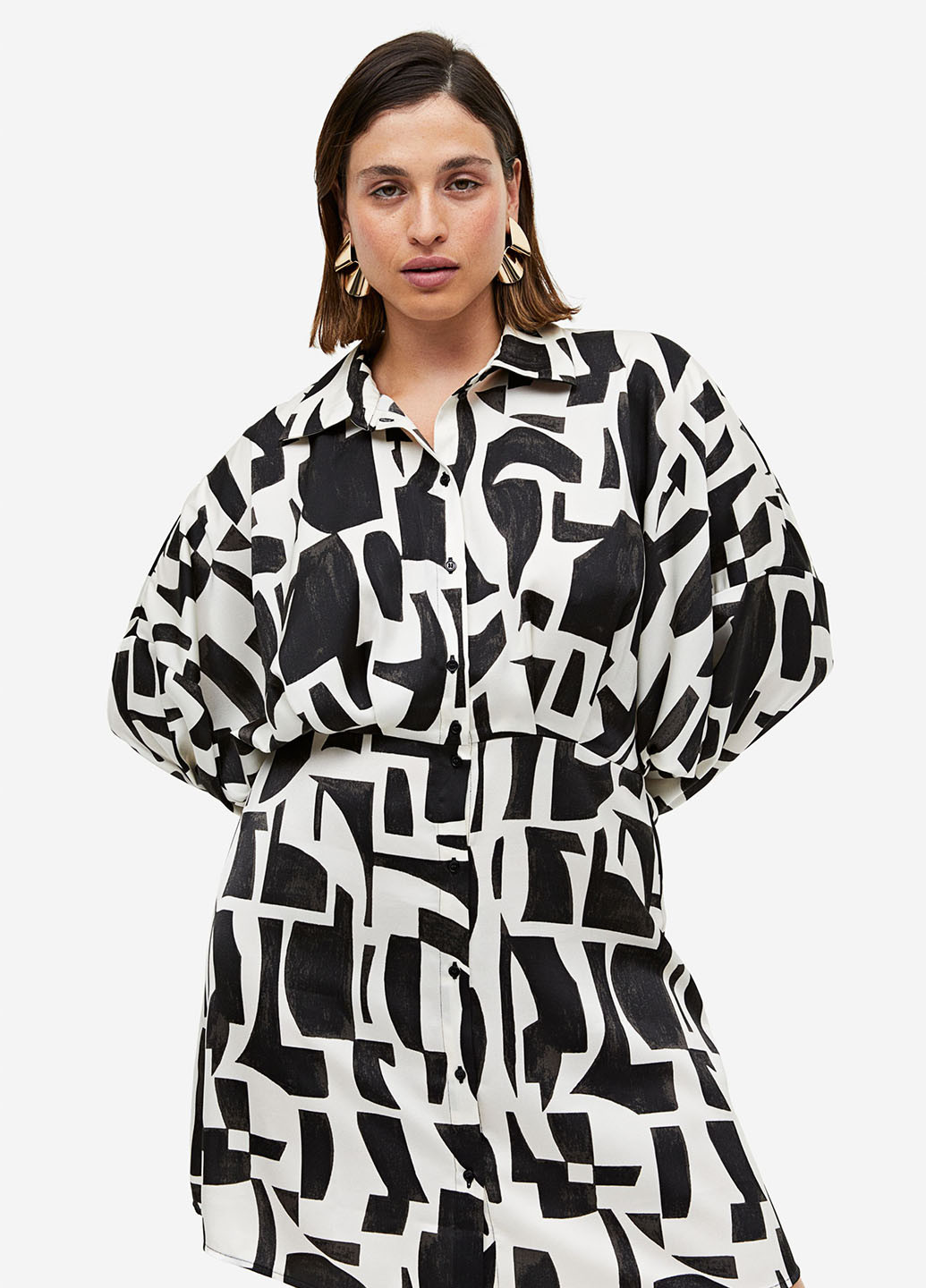 Чорно-білий кежуал сукня сорочка H&M з геометричним візерунком