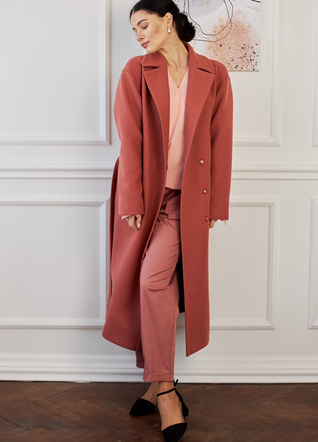 Рожеве демісезонне Пальто двобортне MiNiMax