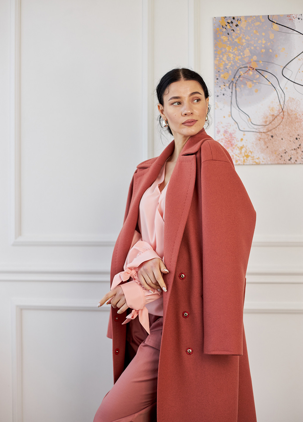 Рожеве демісезонне Пальто двобортне MiNiMax