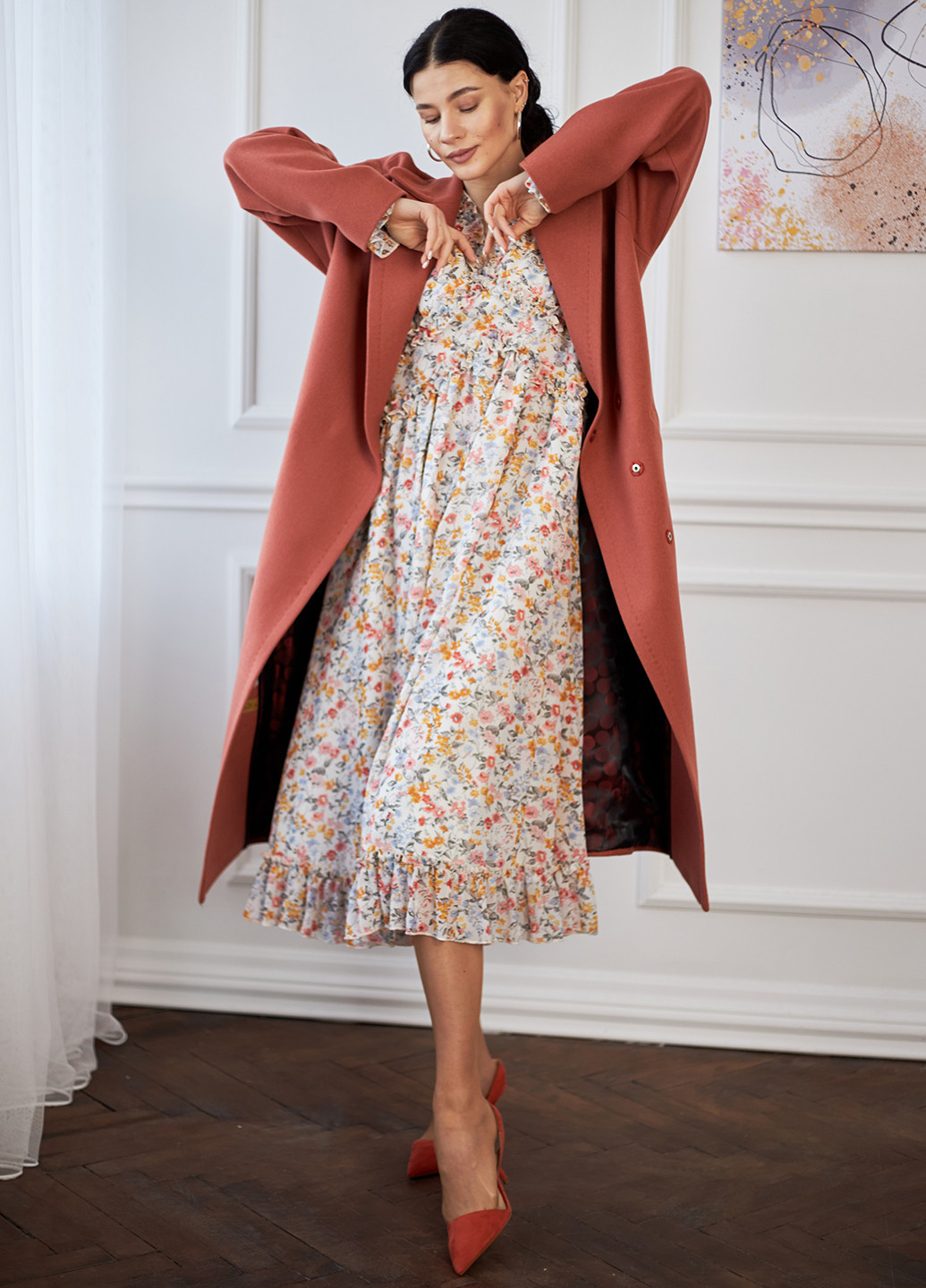 Рожеве демісезонне Пальто двобортне MiNiMax