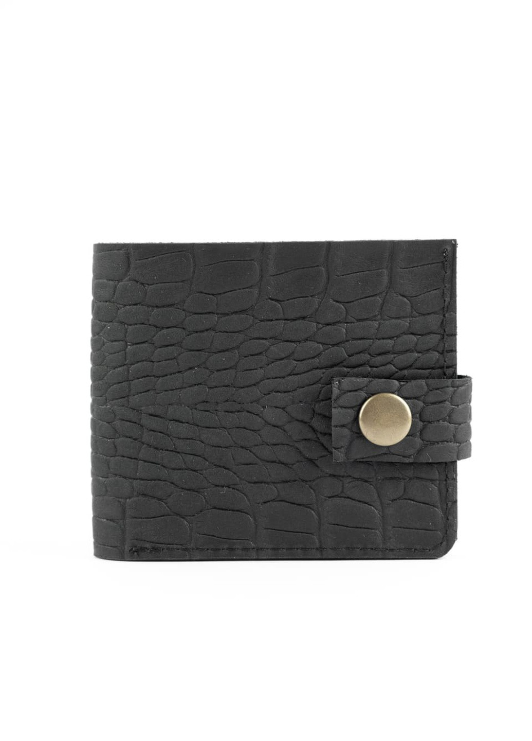 Шкіряний гаманець гаманець біфолд на кнопці Classic чорний під крокодила Kozhanty (252316671)
