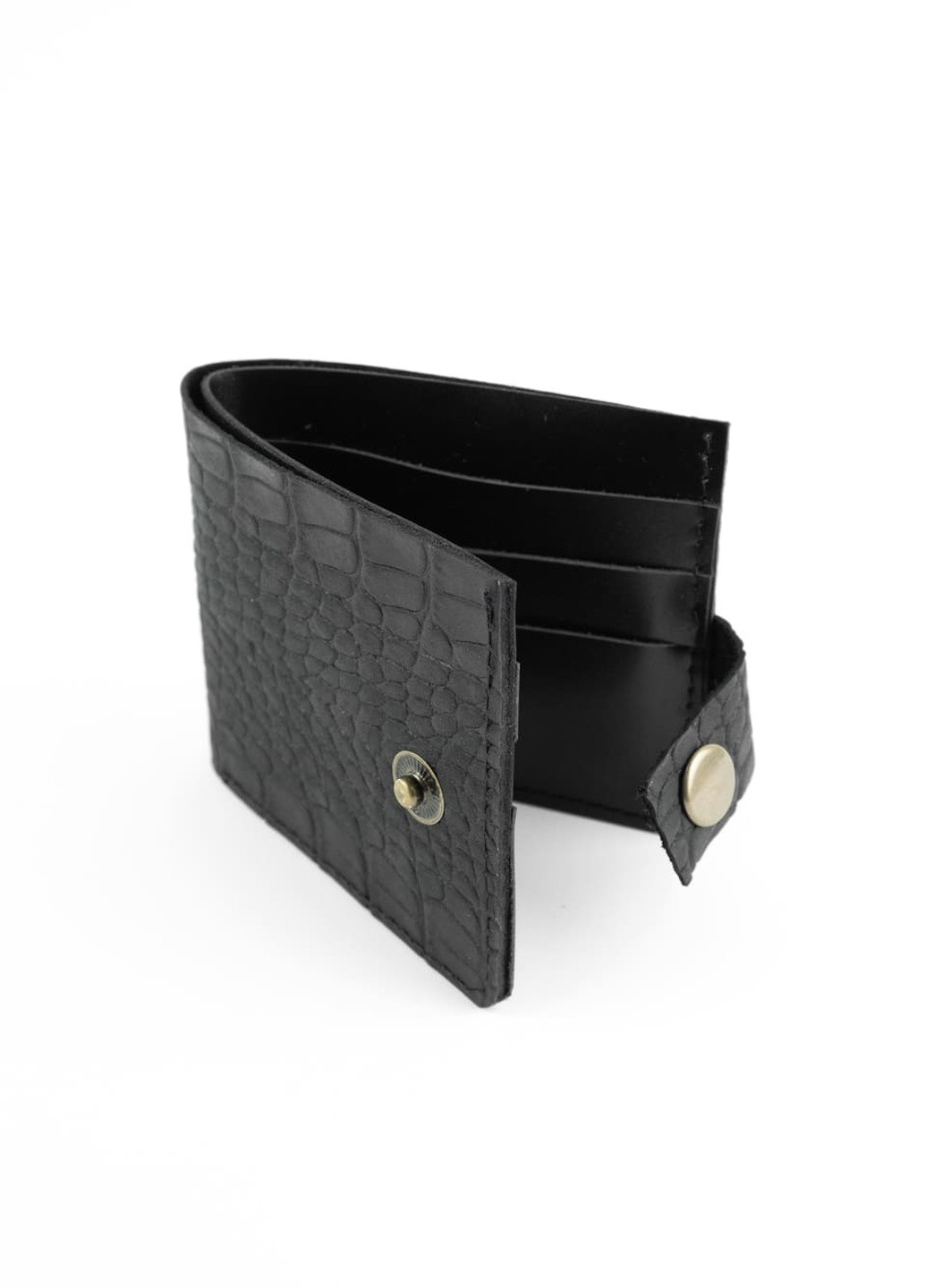 Кожаный бумажник кошелек бифолд на кнопке Classic черный под крокодила Kozhanty (252316671)