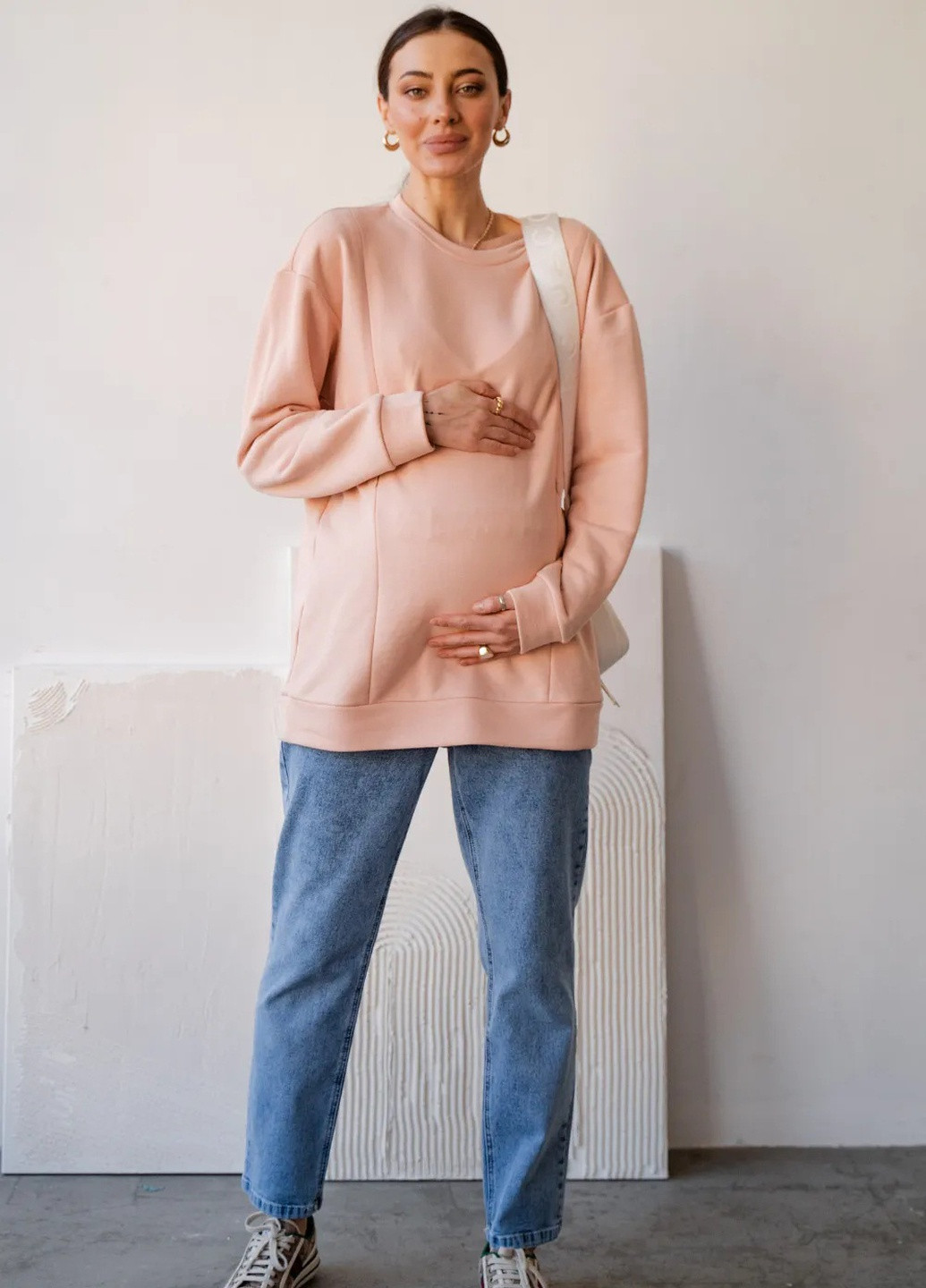 Джинси Mom's для вагітних блакитні з трикотажним бандажиком на животик дуже комфортні To Be - (252567258)
