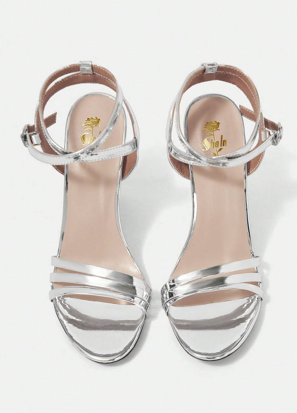 Серебряные сандалии на каблуке SHEIN с ремешком