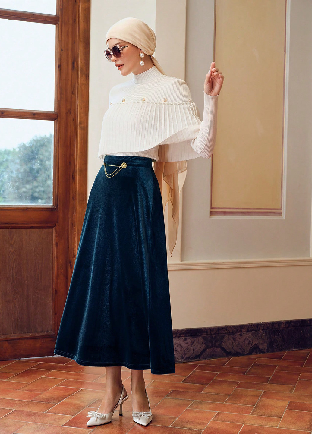 Морской волны вечерний, кэжуал однотонная юбка SHEIN клешированная