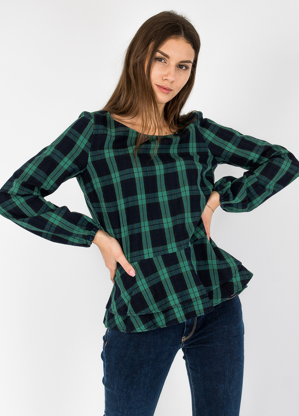 Зеленая демисезонная блуза с баской Gas