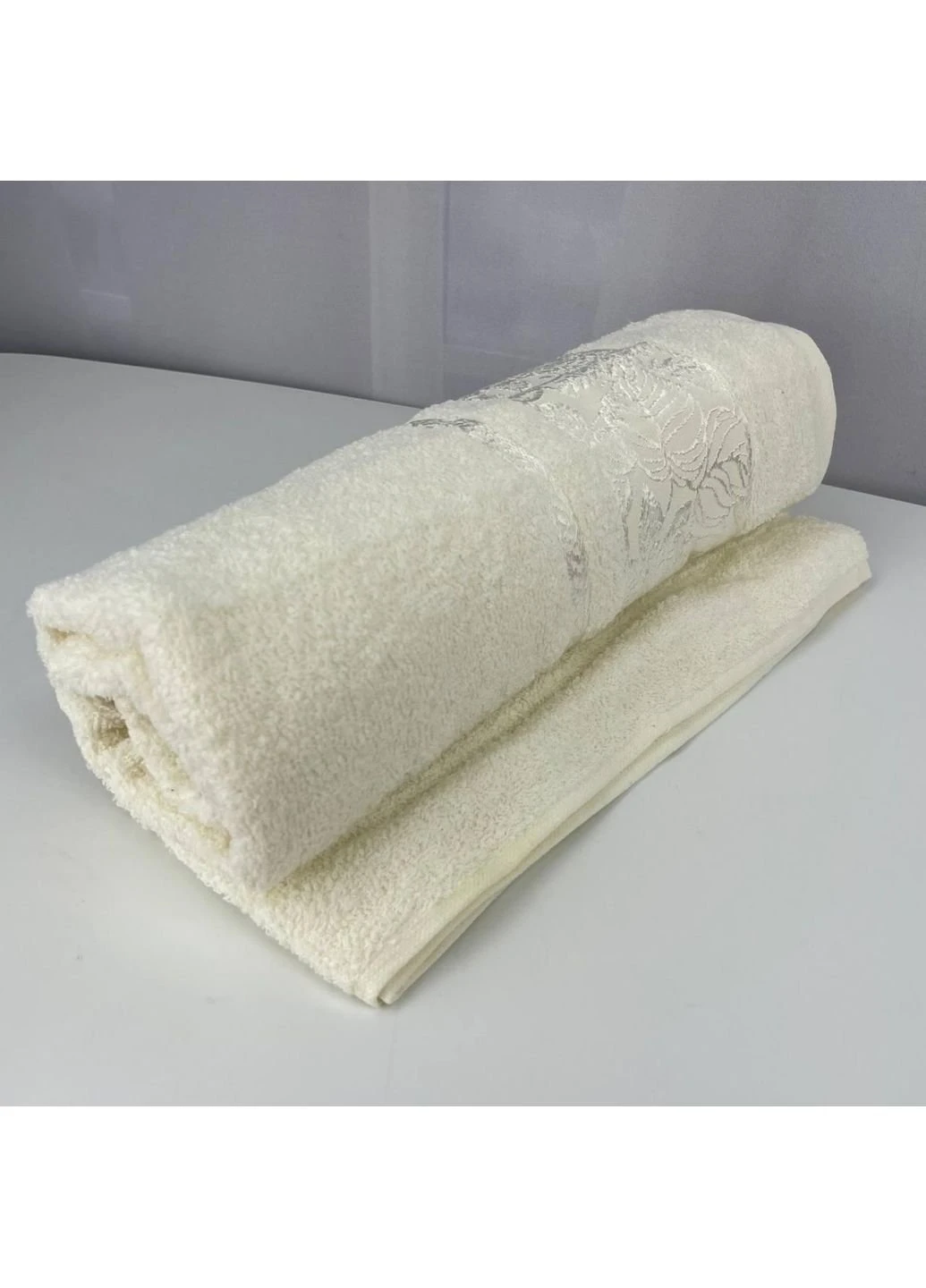 Полотенце банное махровое Febo Vip Cotton Botanik Турция 6379 молочное 70х140 см No Brand комбинированный