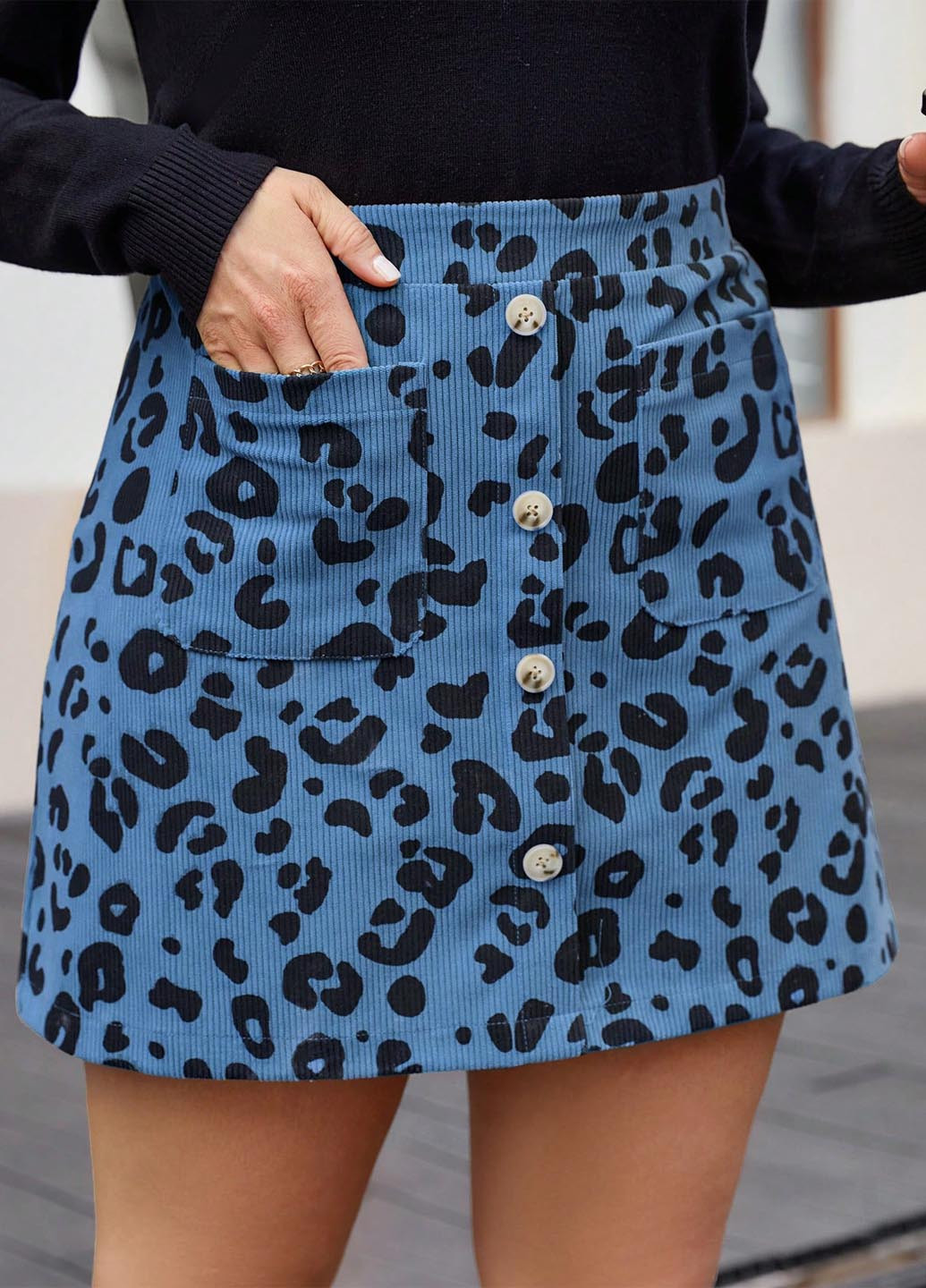 Синяя кэжуал леопардовая юбка SHEIN а-силуэта (трапеция)