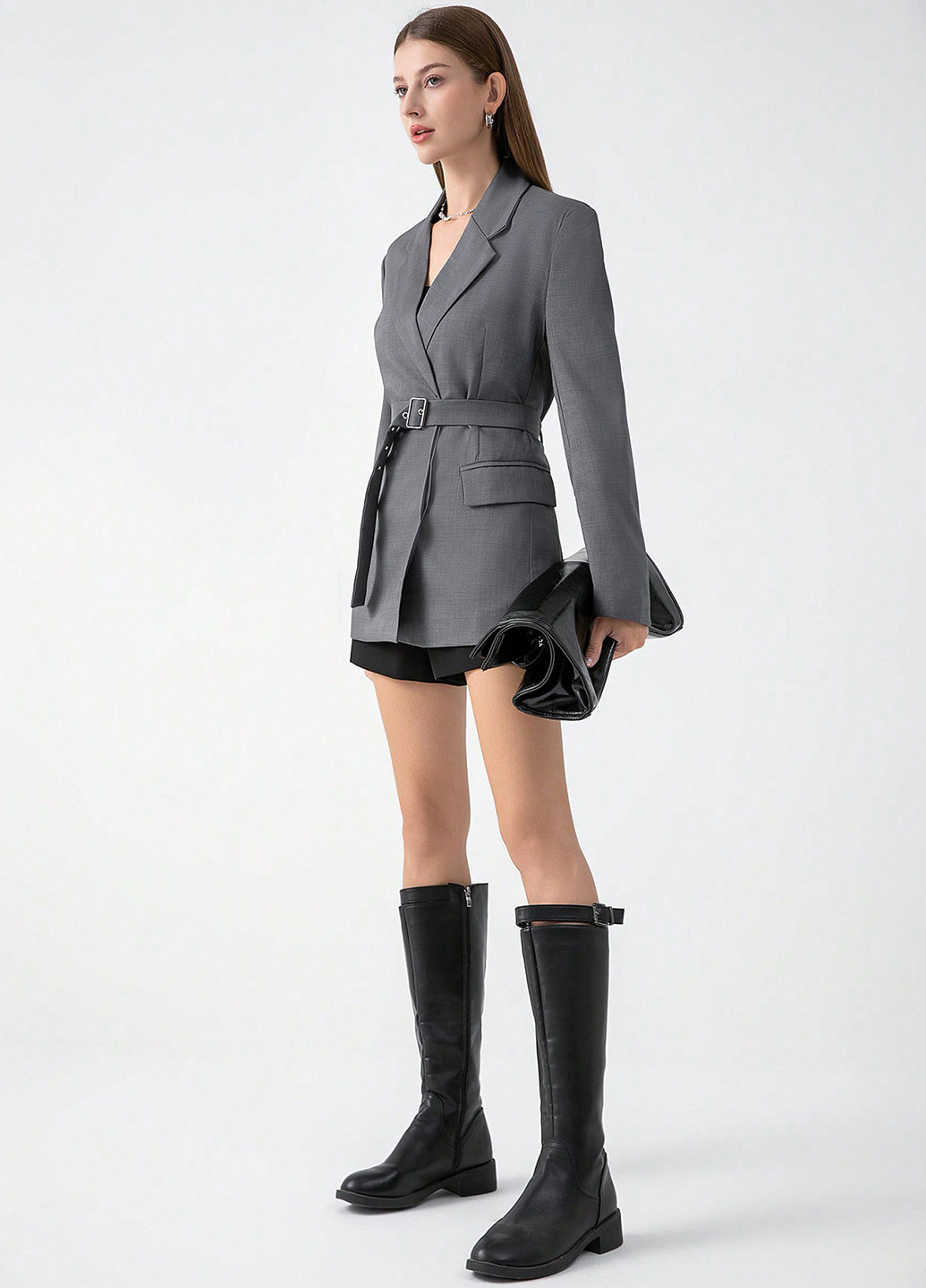 Темно-серый женский жакет SHEIN однотонный - демисезонный