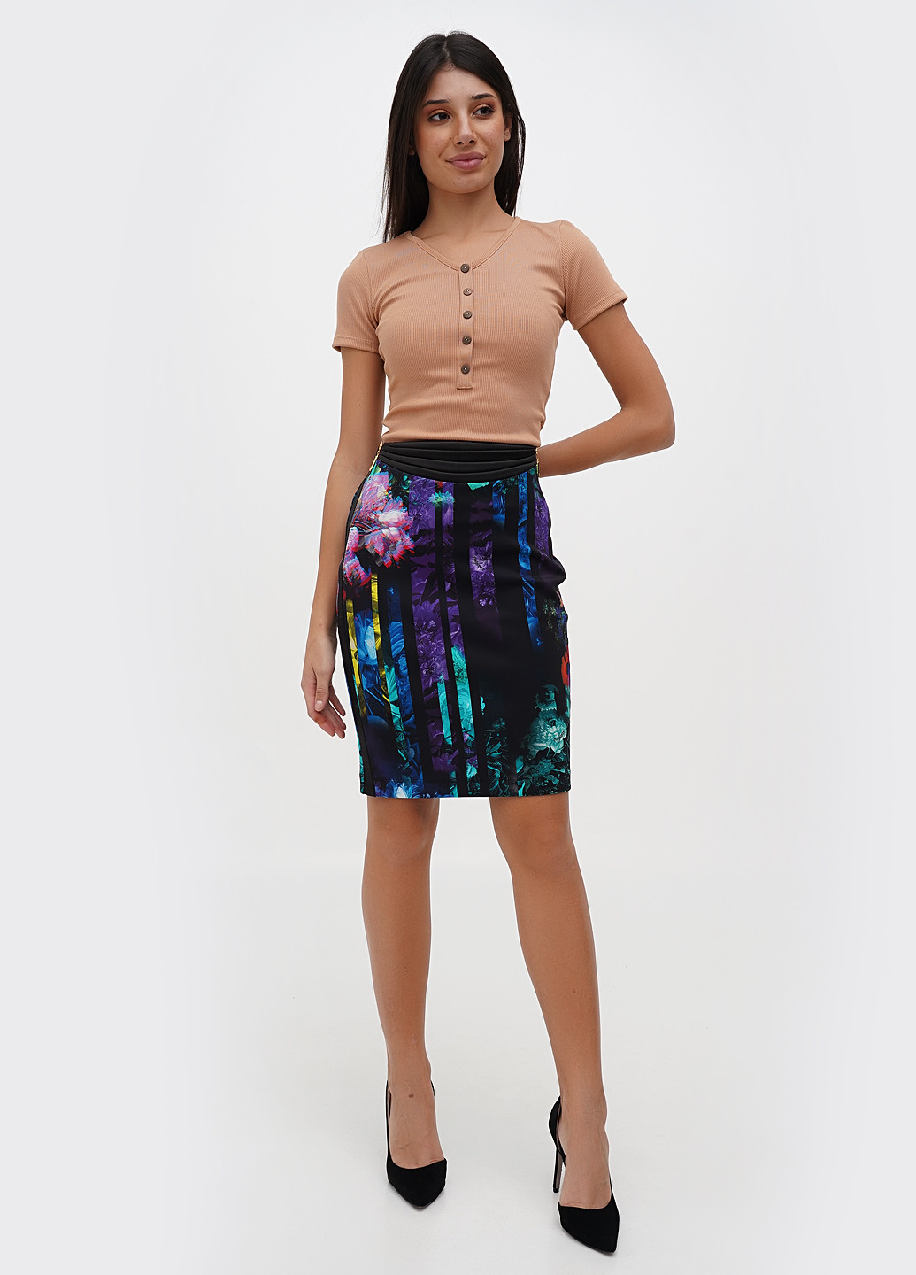 Черная кэжуал с рисунком юбка Sassofono карандаш