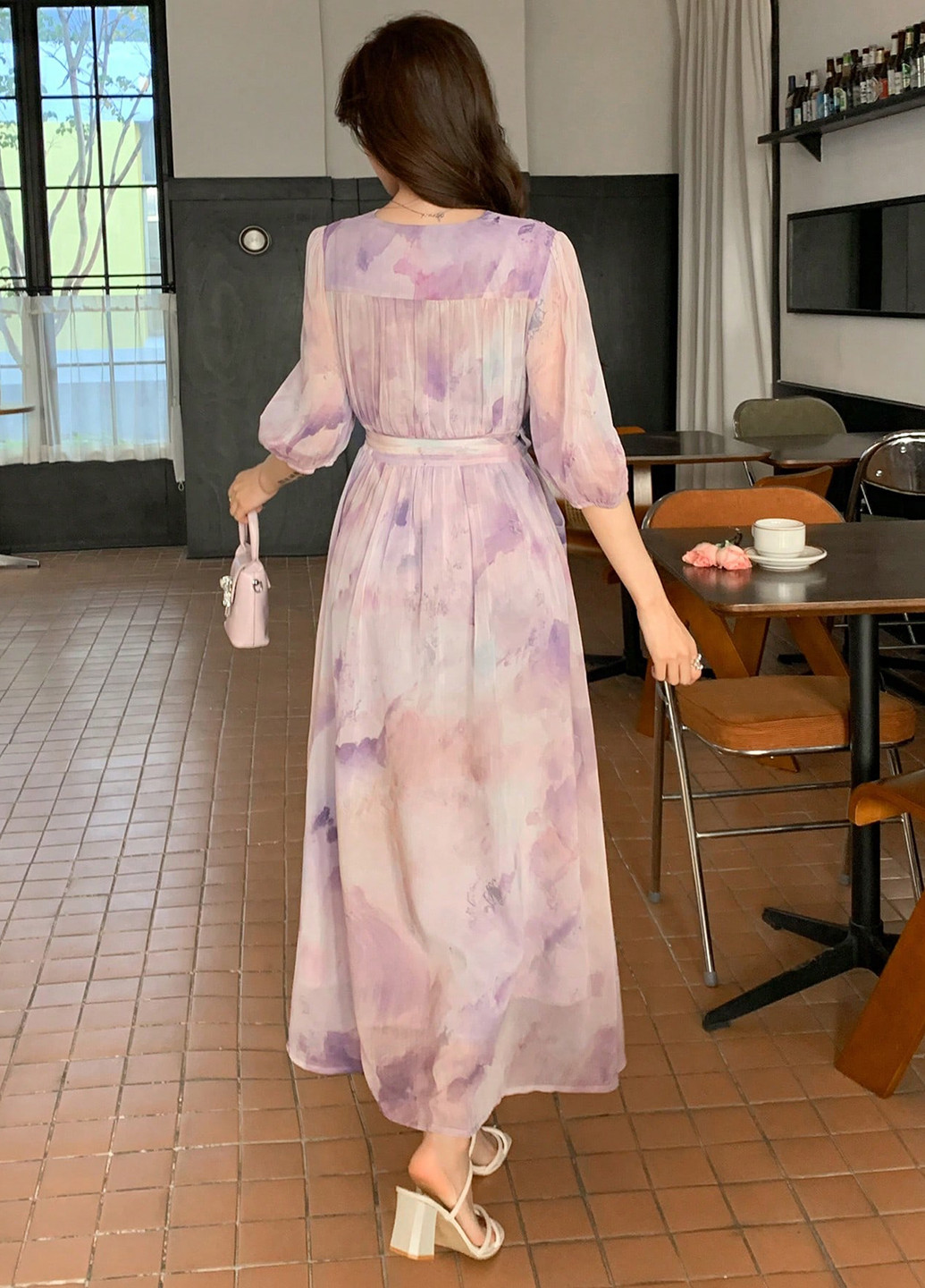 Рожево-лілова вечірня, кежуал сукня з спідницею-сонце, в стилі армпір SHEIN тай-дай