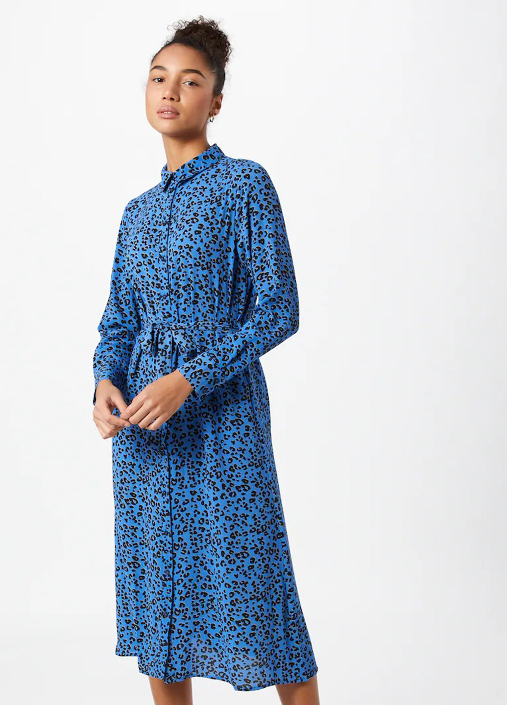 Голубое кэжуал платье рубашка Jacqueline de Yong леопардовый