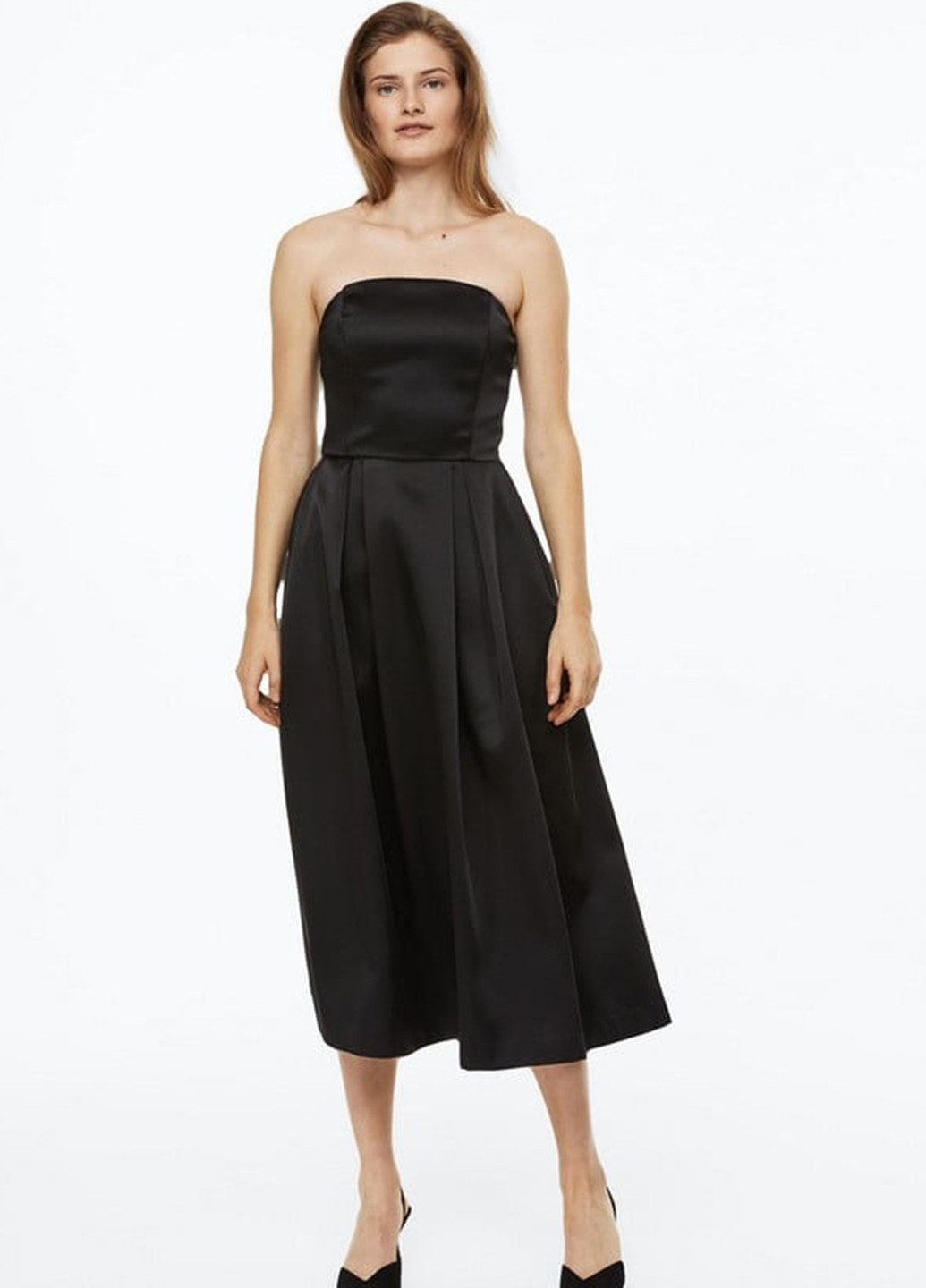 Черное коктейльное платье бандо, клеш H&M однотонное