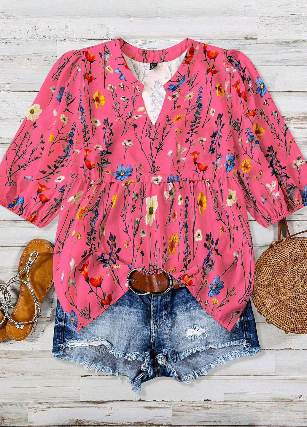 Комбінована блуза з баскою SHEIN