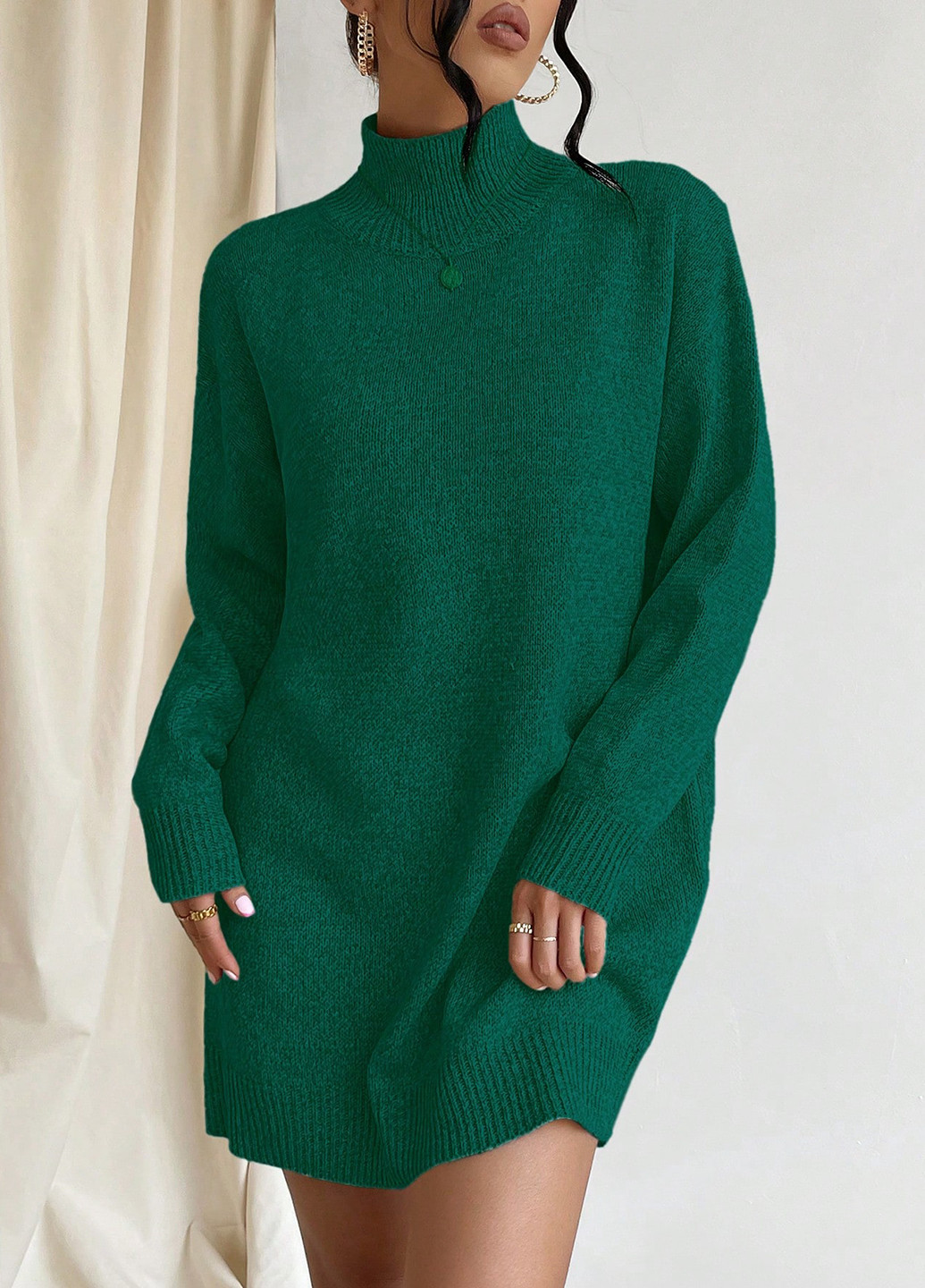 Зеленое кэжуал платье платье-свитер SHEIN однотонное