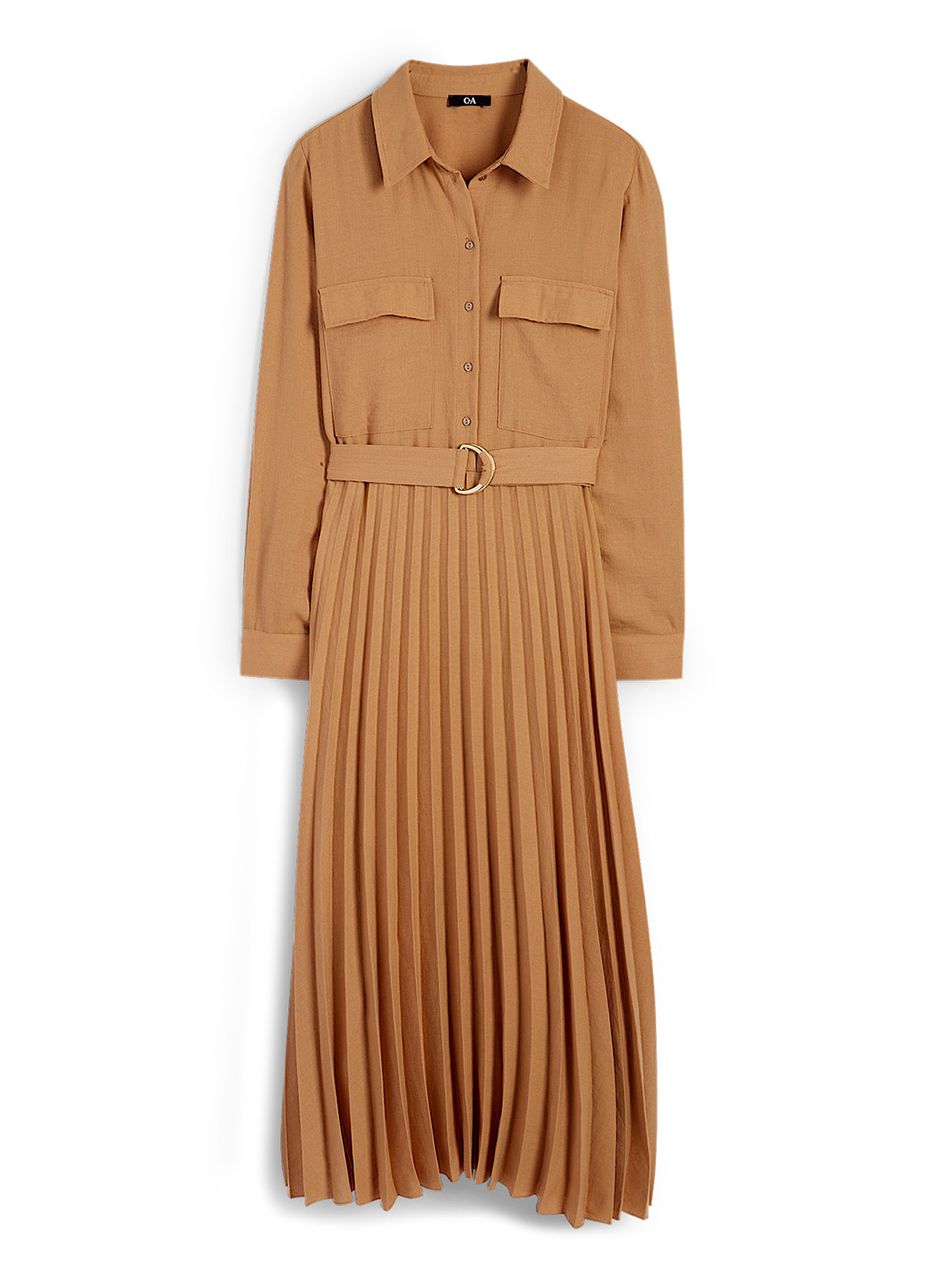 Светло-коричневое кэжуал платье плиссированное C&A однотонное