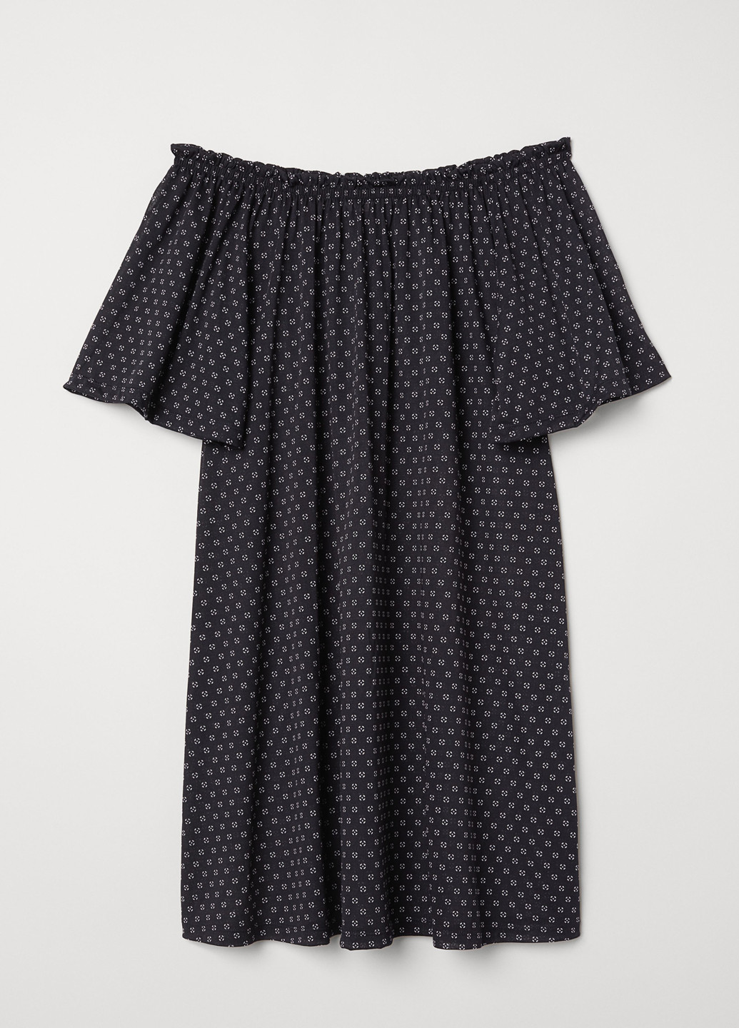 Индиго кэжуал платье с открытыми плечами H&M с абстрактным узором