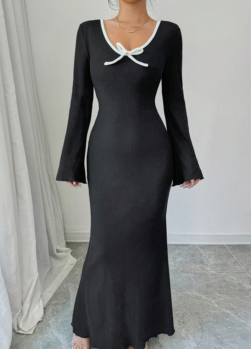 Чорна вечірня, кежуал сукня годе SHEIN однотонна