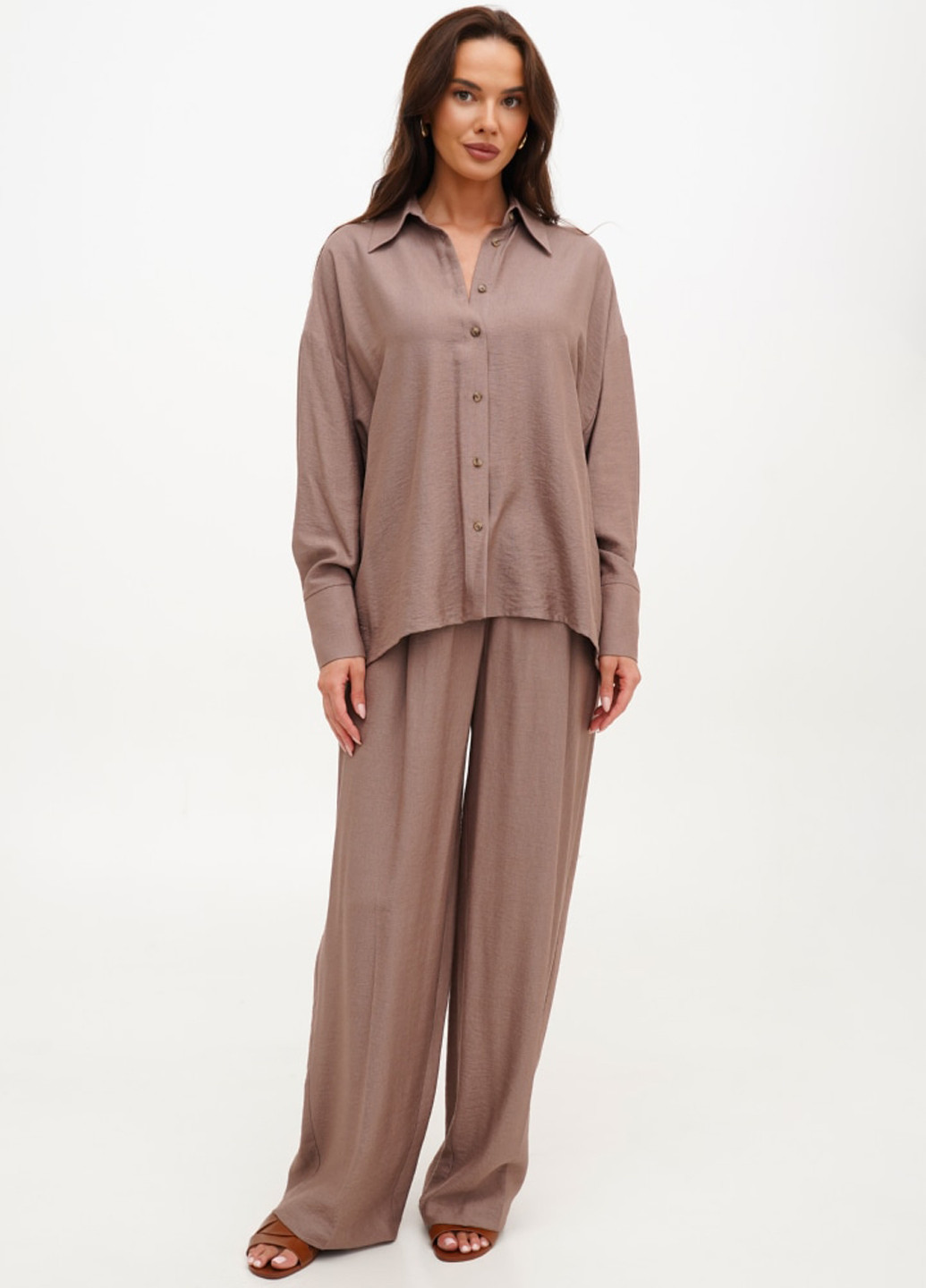 Темно-бежевая кэжуал рубашка однотонная ESSME