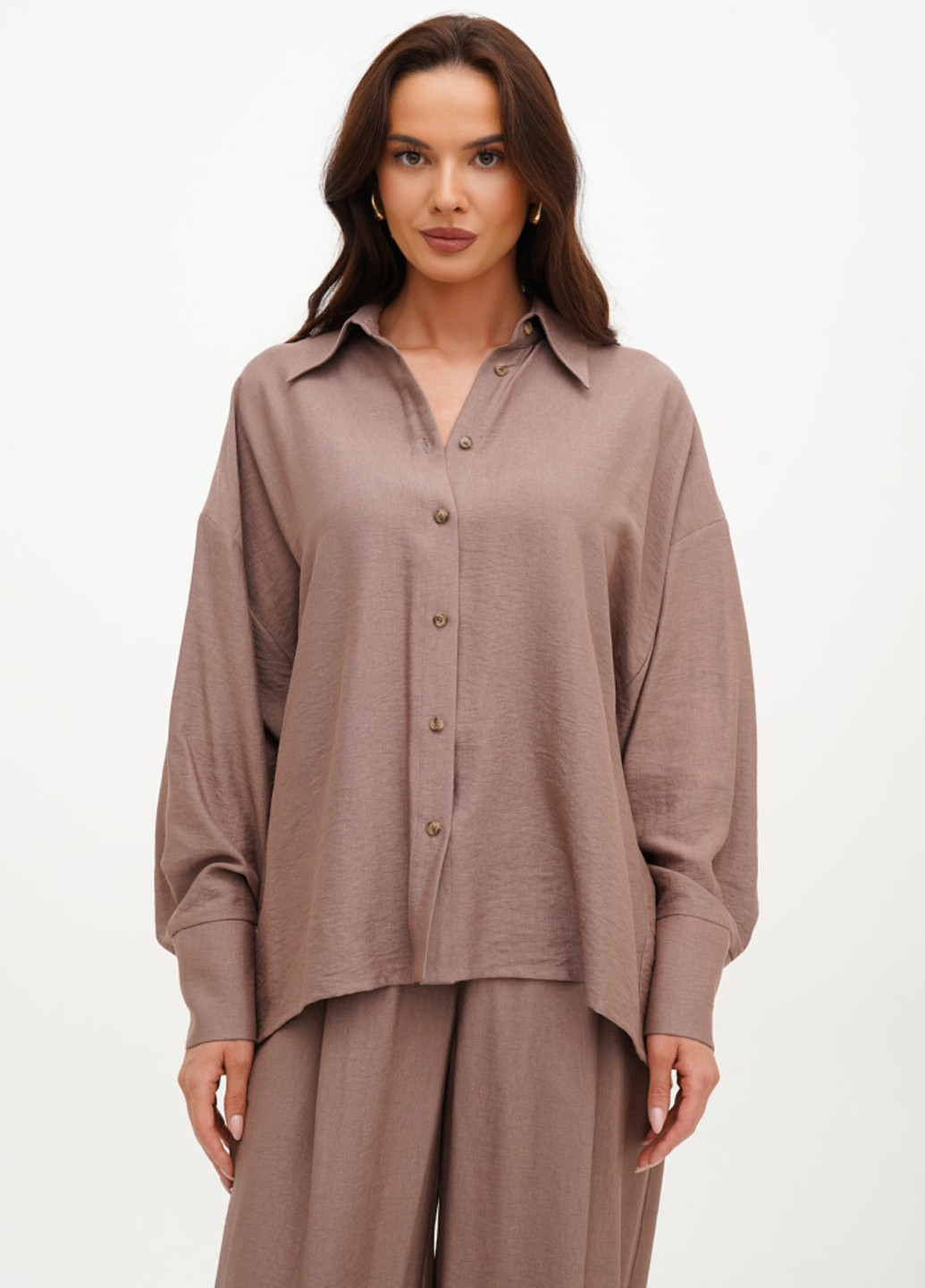 Темно-бежевая кэжуал рубашка однотонная ESSME