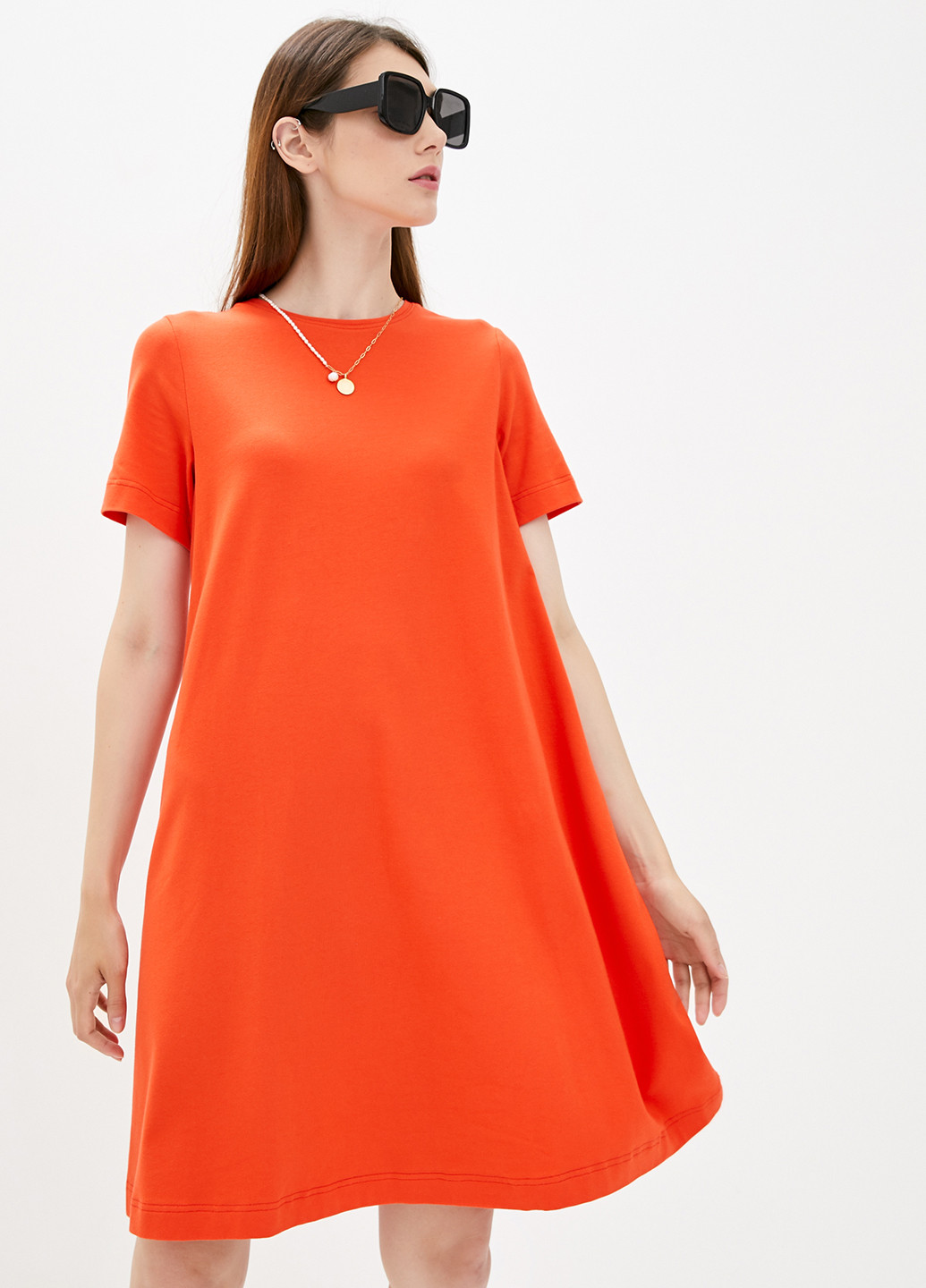 Оранжевое кэжуал платье а-силуэт Promin однотонное
