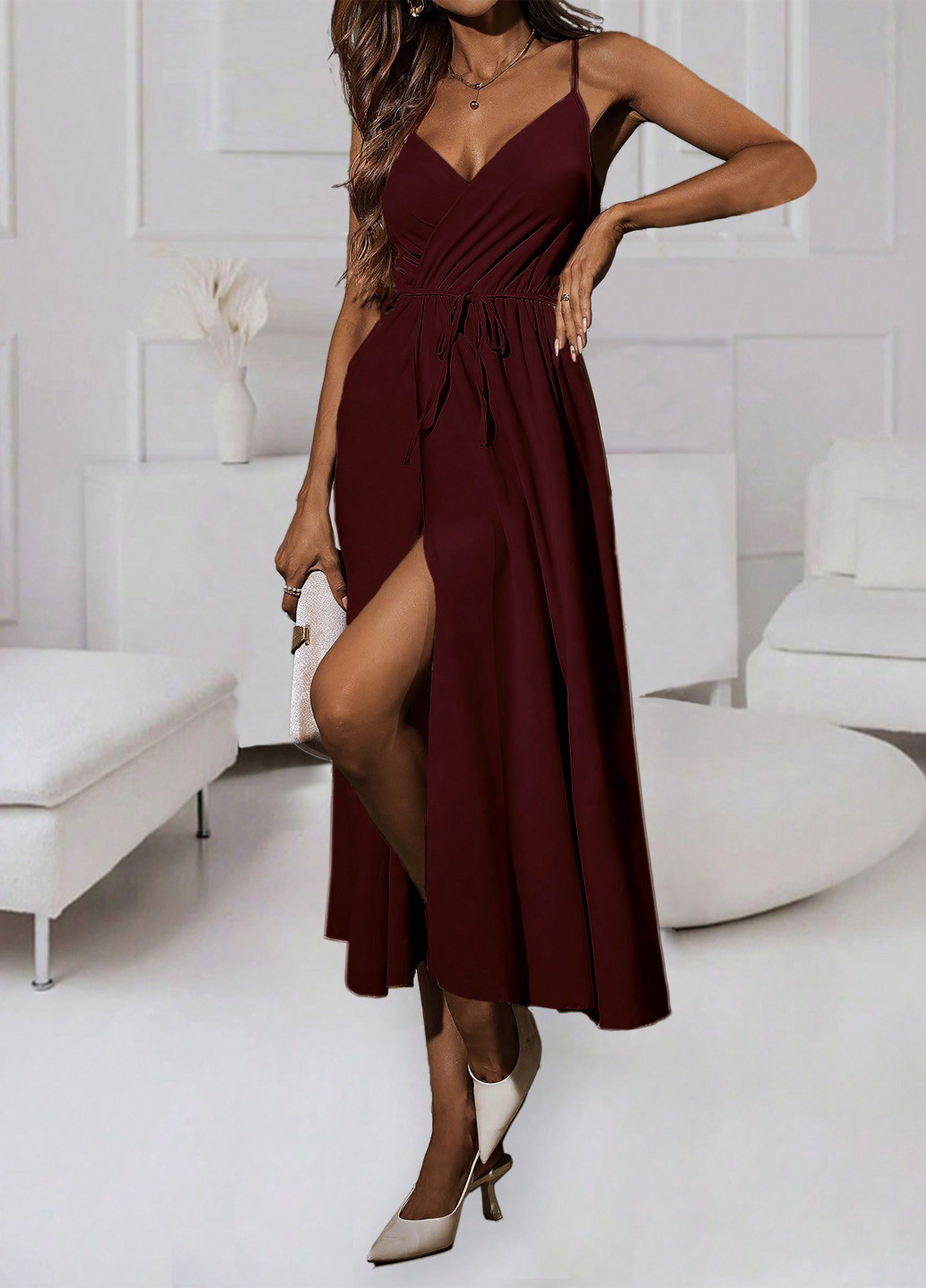 Бордова коктейльна, кежуал сукня SHEIN однотонна