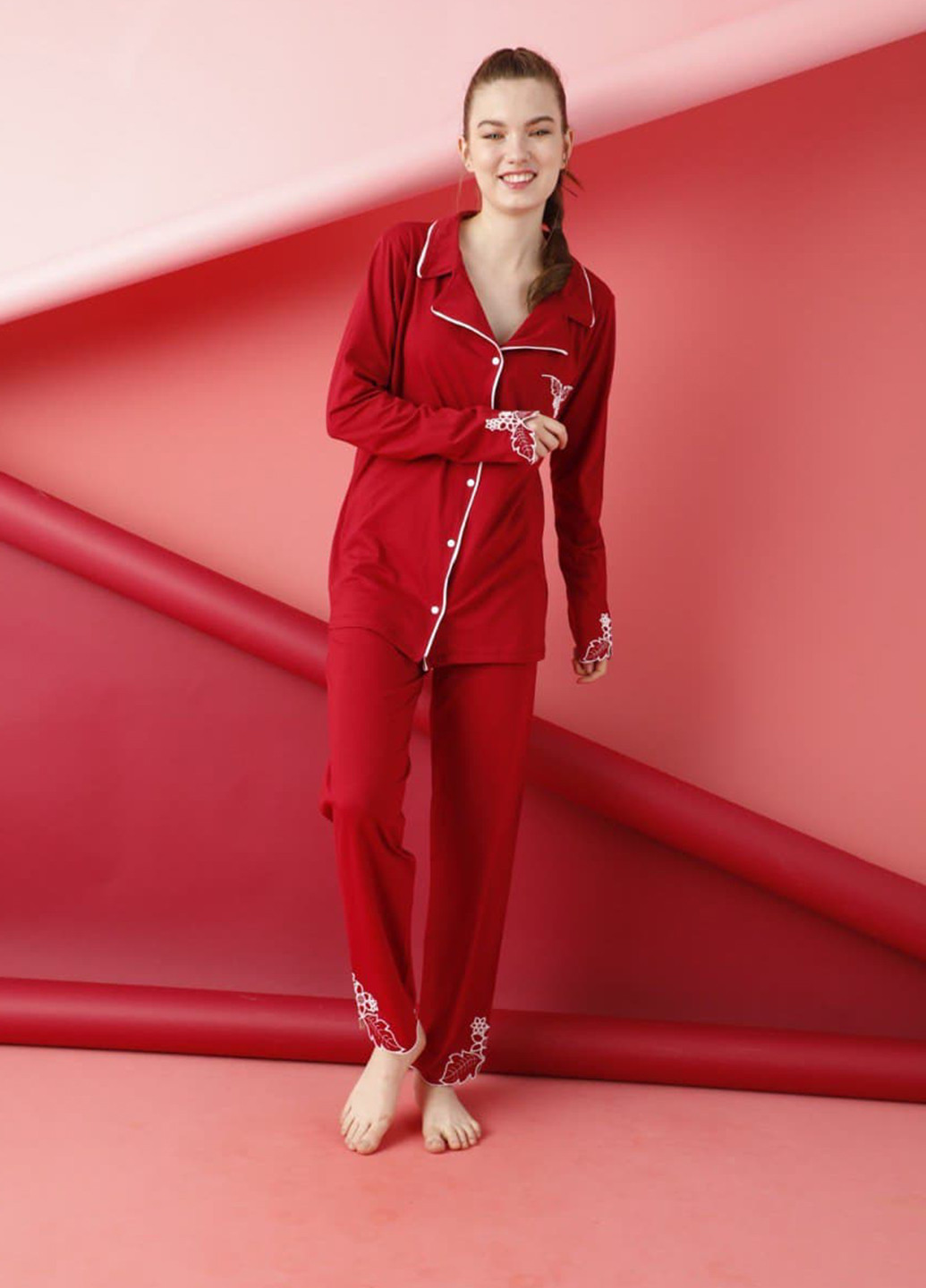 Красная всесезон пижама (рубашка, брюки) рубашка + брюки Elitol