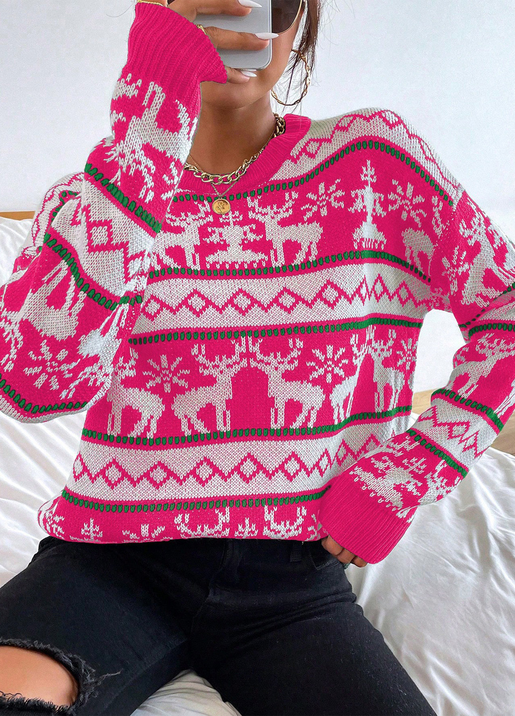 Рожевий зимовий джемпер джемпер SHEIN