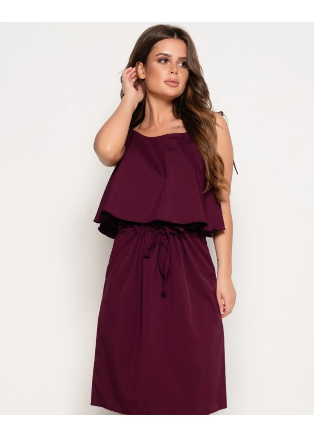 Бордова повсякденний сукня sa-10786i xl бордовий ISSA PLUS однотонна