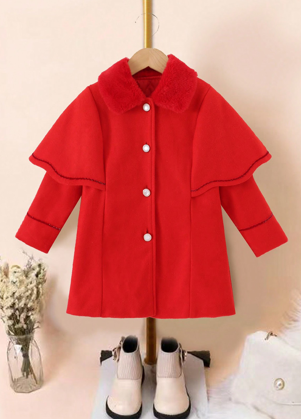 Червоне зимнє Пальто однобортне SHEIN