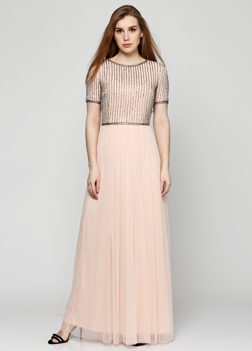 Персикова вечірня плаття, сукня Lace & Beads однотонна