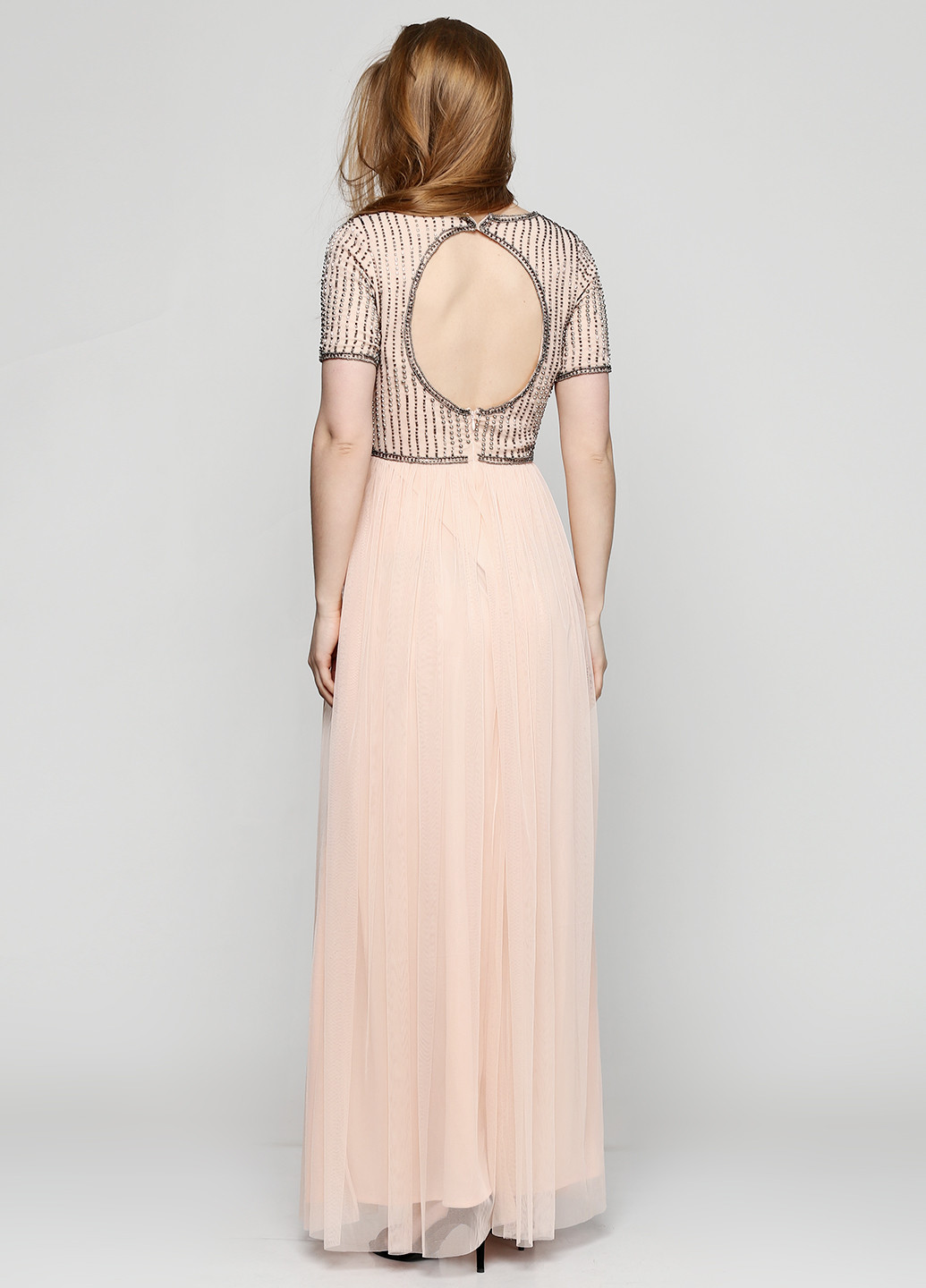 Персиковое вечернее платье Lace & Beads однотонное