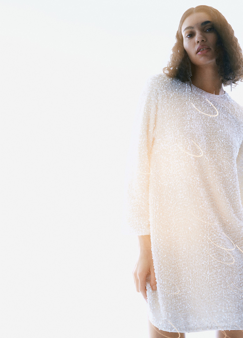 Кремовое праздничный, коктейльное платье а-силуэт H&M однотонное