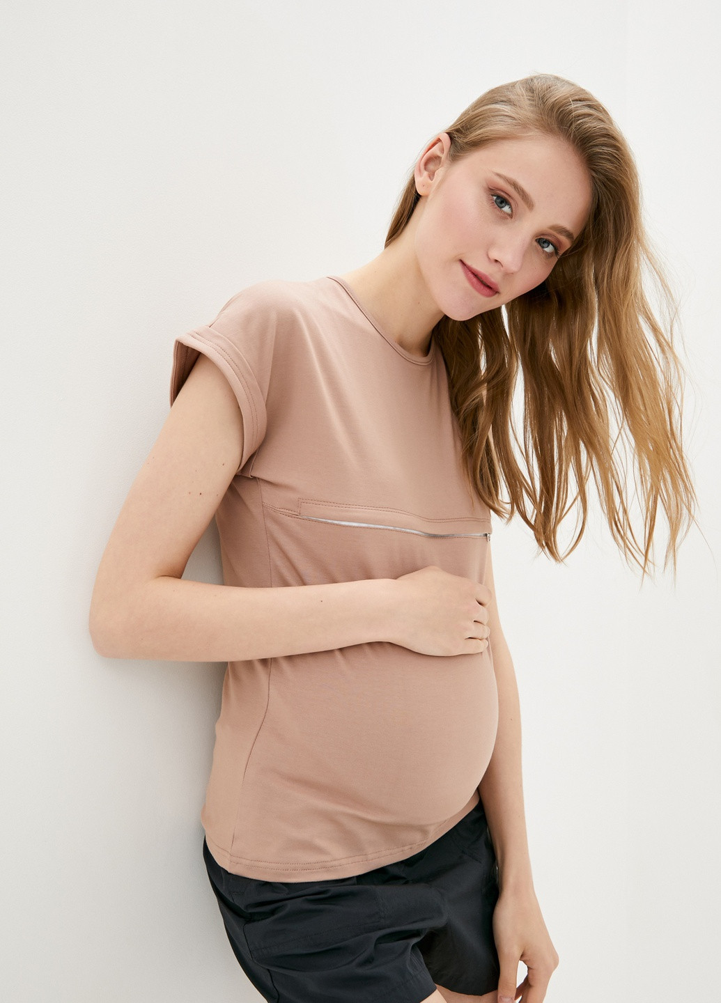 Кофейная всесезон футболка для беременных и кормящих мам Sorelle Кейт