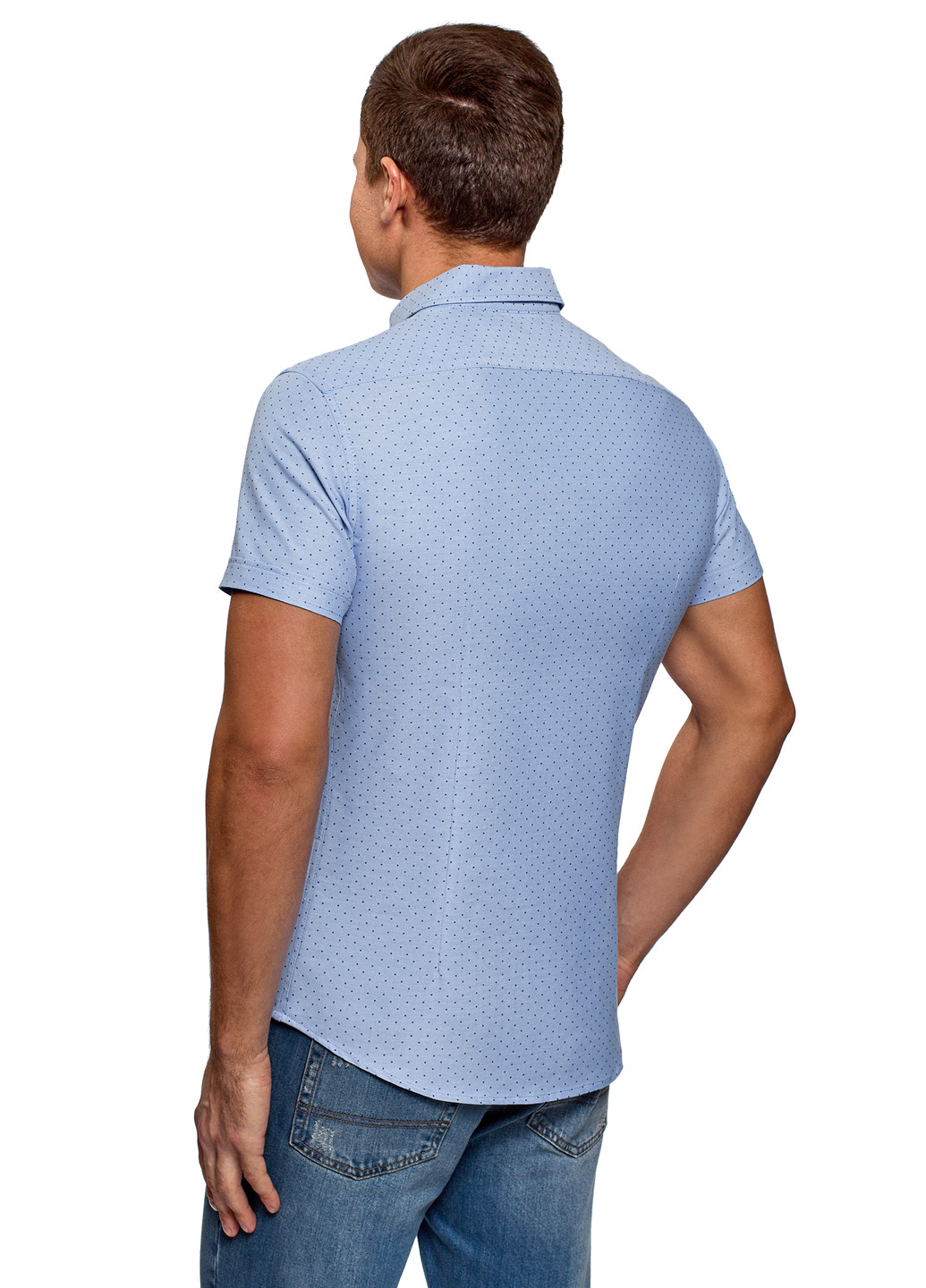 Синяя кэжуал рубашка в горошек Oodji с коротким рукавом