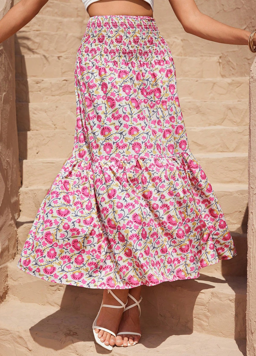 Разноцветная кэжуал цветочной расцветки юбка SHEIN а-силуэта (трапеция)
