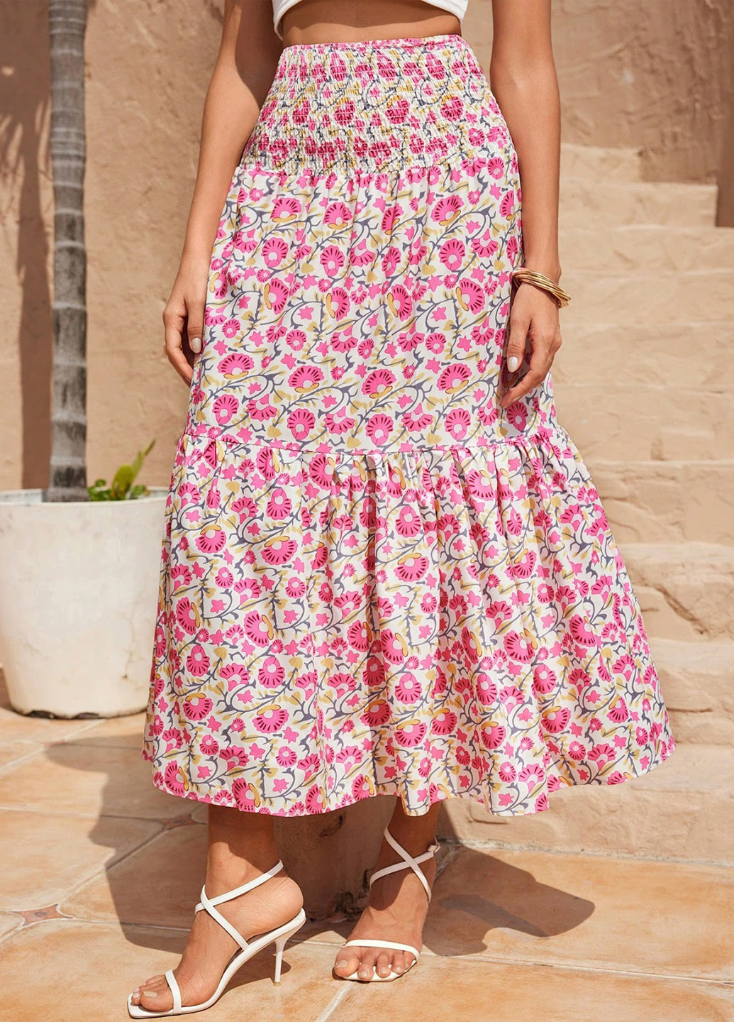 Разноцветная кэжуал цветочной расцветки юбка SHEIN а-силуэта (трапеция)