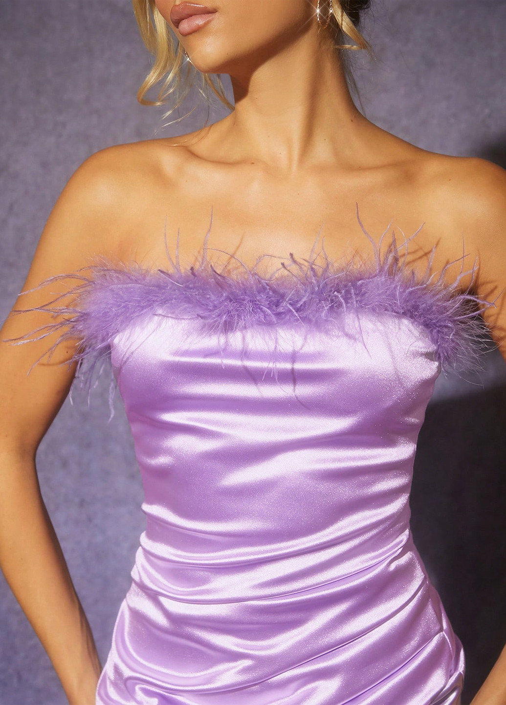 Сиреневое вечернее, коктейльное платье бандо SHEIN однотонное
